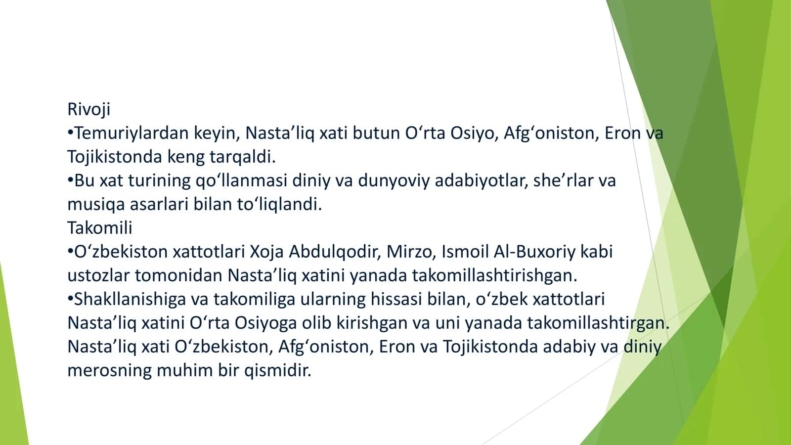 Xatti forsiy Nasta liq xatining O rta Osiyoda paydo bo lishi, rivoji, takomili 2