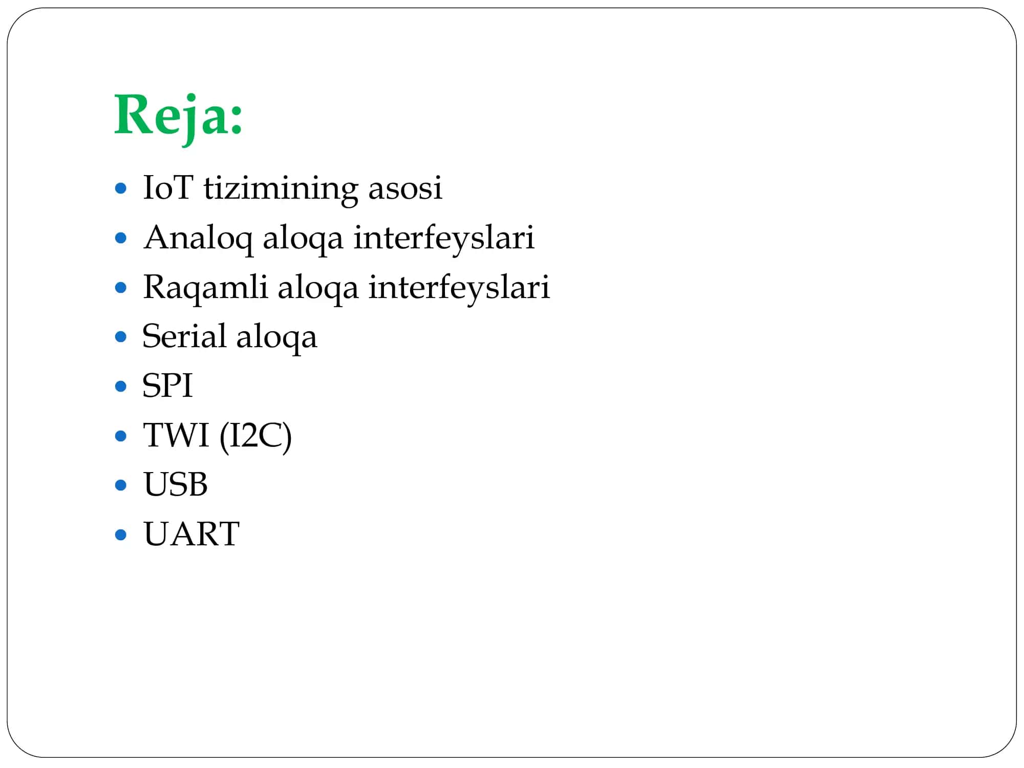 O‘rnatilgan tizimlarning kiritish-chiqarish interfeyslari 2