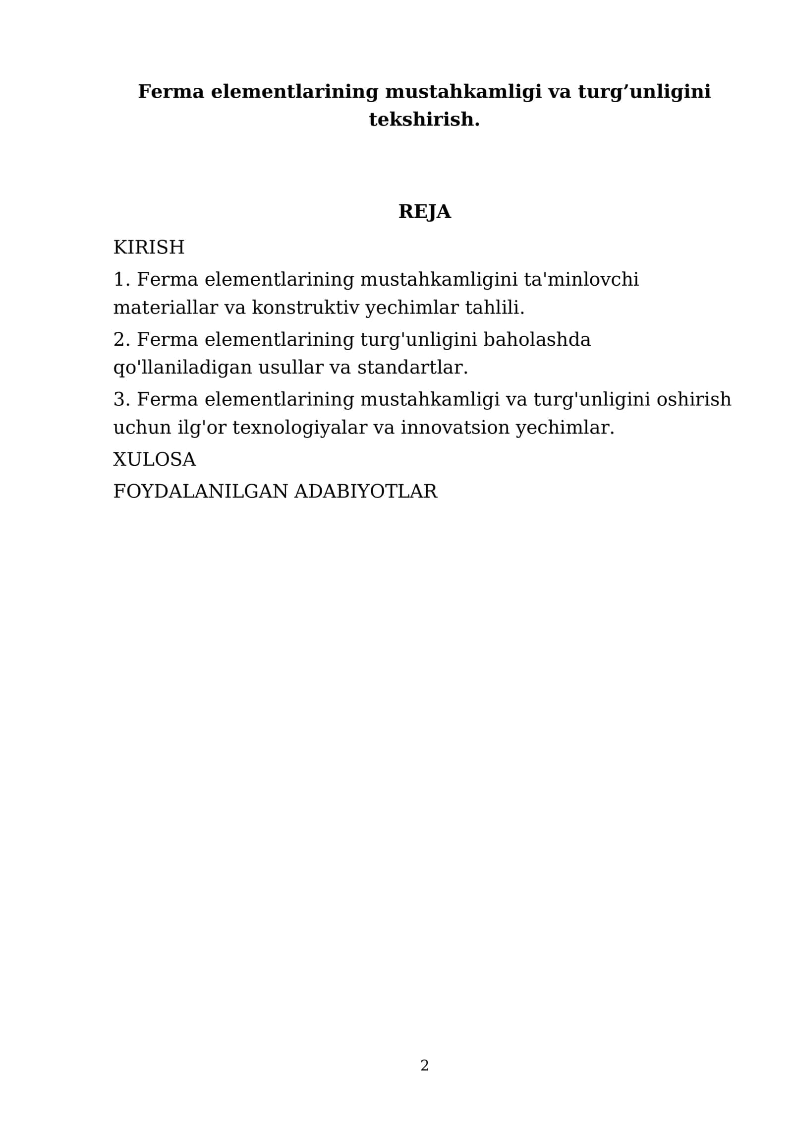 Ferma elementlarining mustahkamligi va turg’unligini tekshirish 2