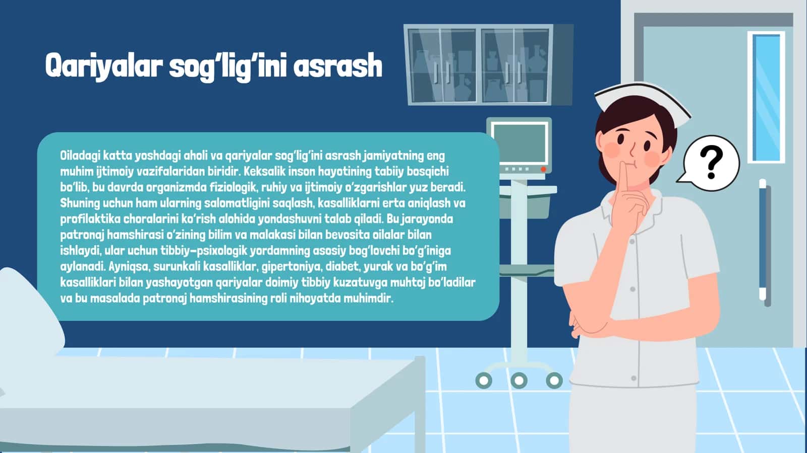 Oiladagi katta yoshdagi axoli va qariyalar salomatligini himoya qilishda patronaj xamshirasi O'rni 2