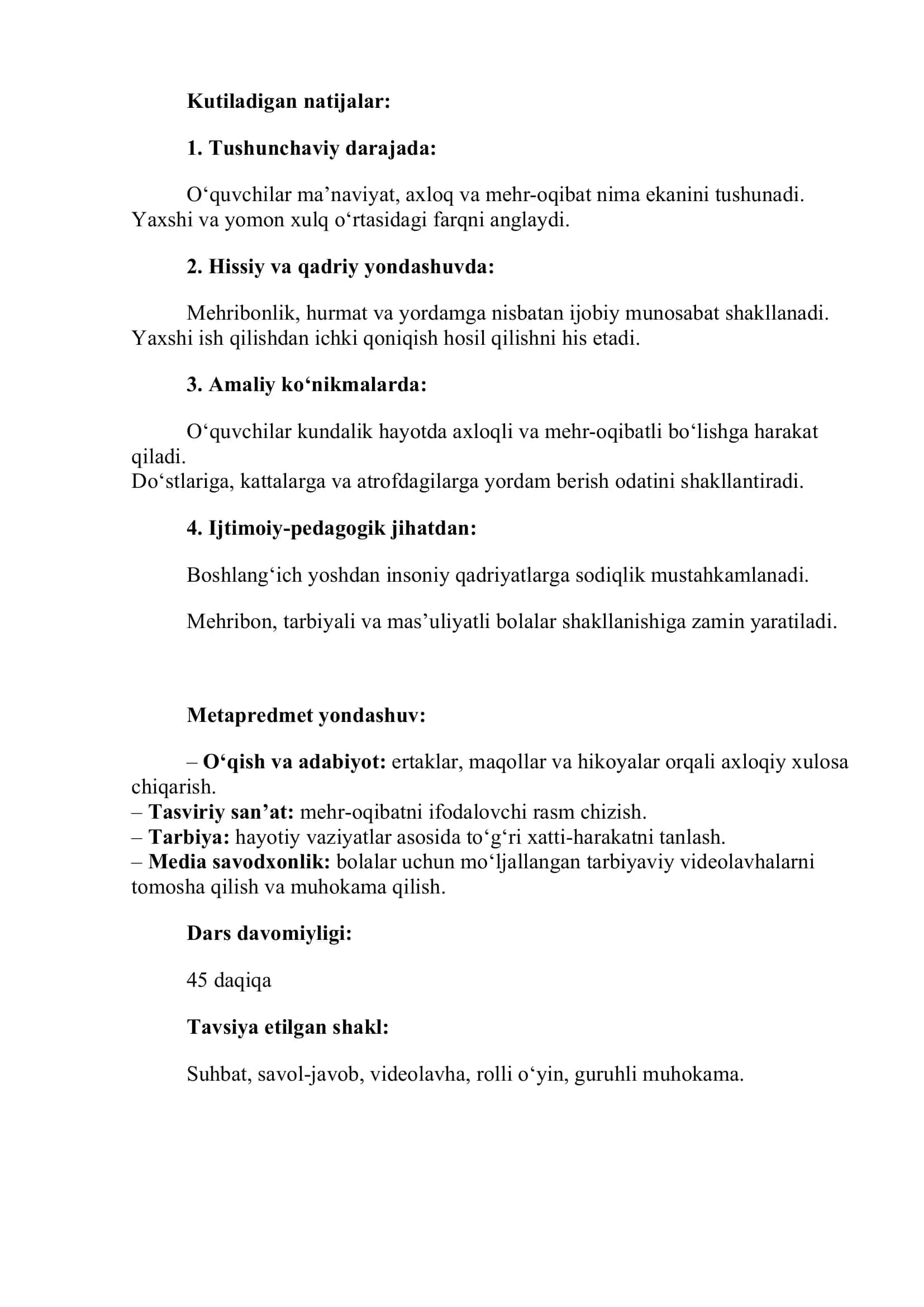 “Kelajak soati” darsining 1-4-sinflar uchun mashg‘ulot senariysi: 19-mavzu: “Ma’naviyat, axloq va mehr-oqibat — xalqimizning ezgu qadriyatlari” 2