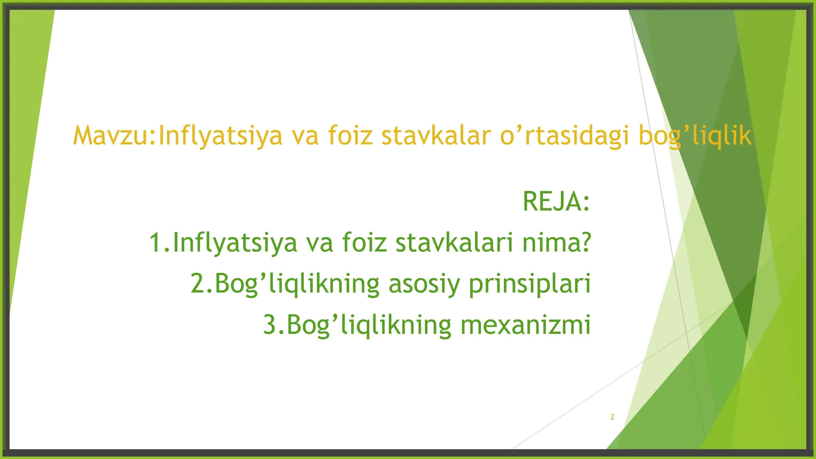 Inflyatsiya va foiz stavkalar o’rtasidagi bog’liqlik 2