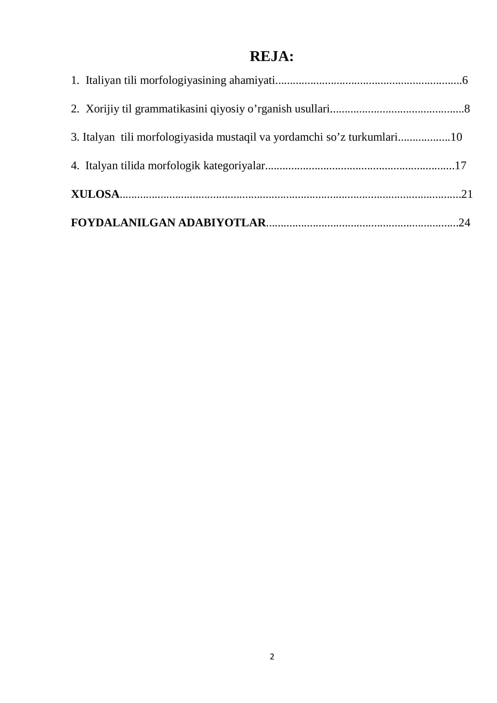 Italyan tilida morfologik kategoriyalar 2