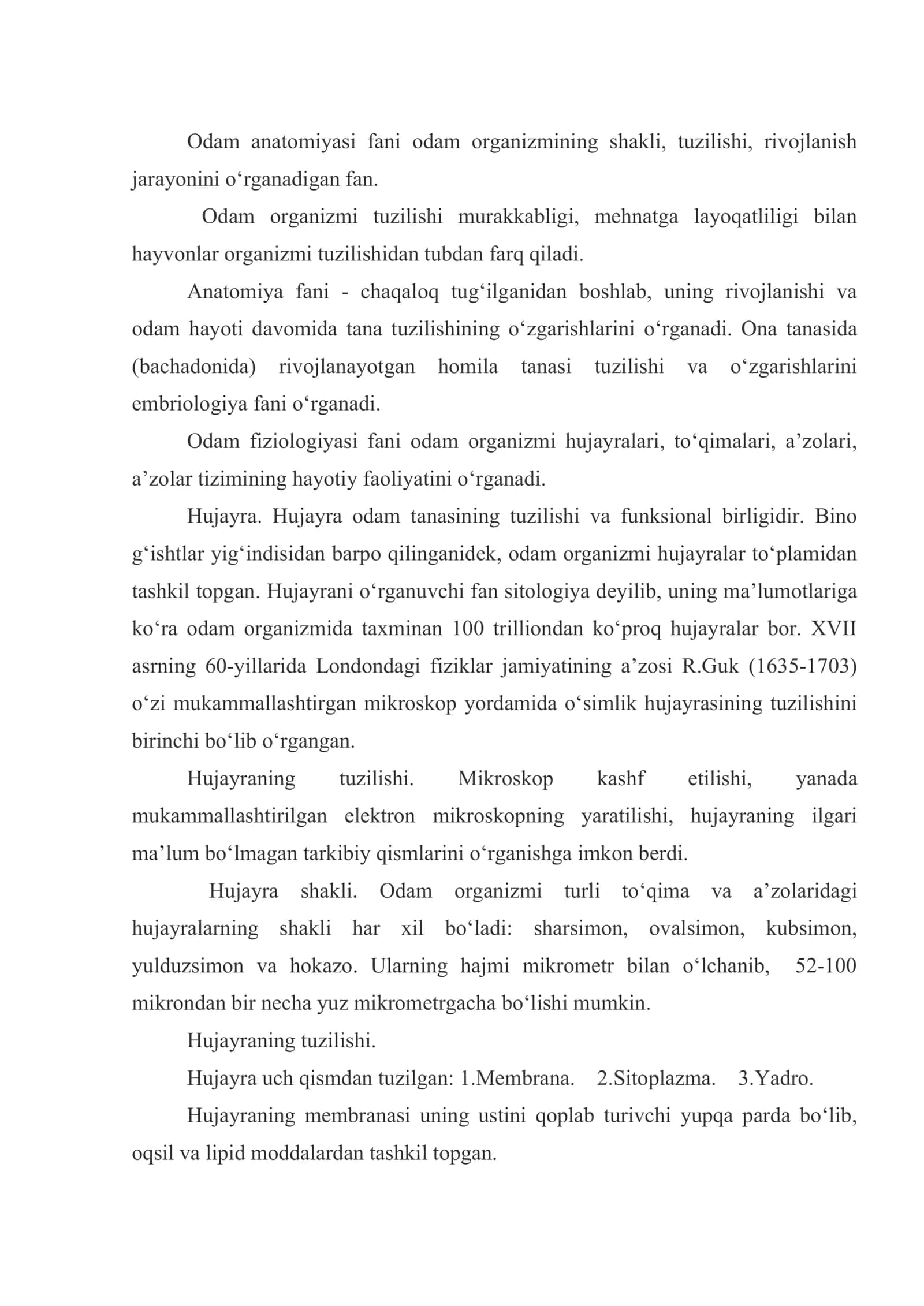Tibbiy yordamning anatomik – fiziologik asoslari. Odam organizmining tuzilishi. Tayanch – harakatlanish tizimi 2
