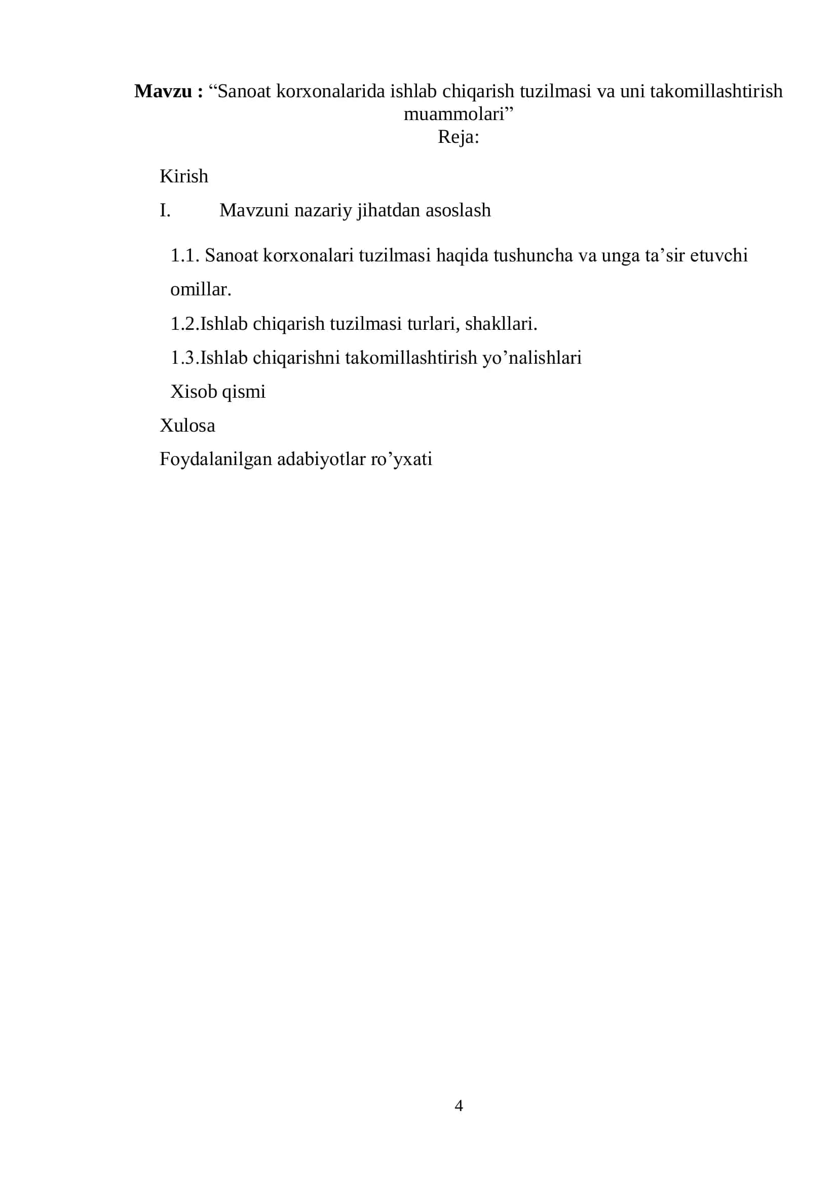 Sanoat korxonalarida ishlab chiqarish tuzilmasi va uni takomillashtirish muammolari 2