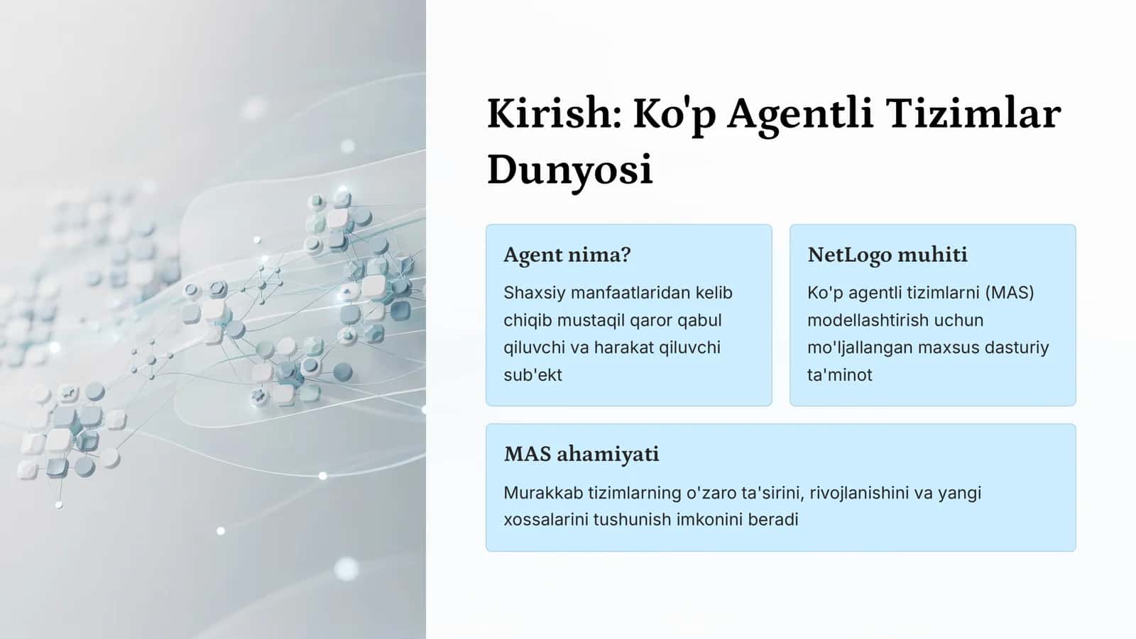 NetLogo Modellashtiruvi 4 Ko'p agentli tizimlar 2