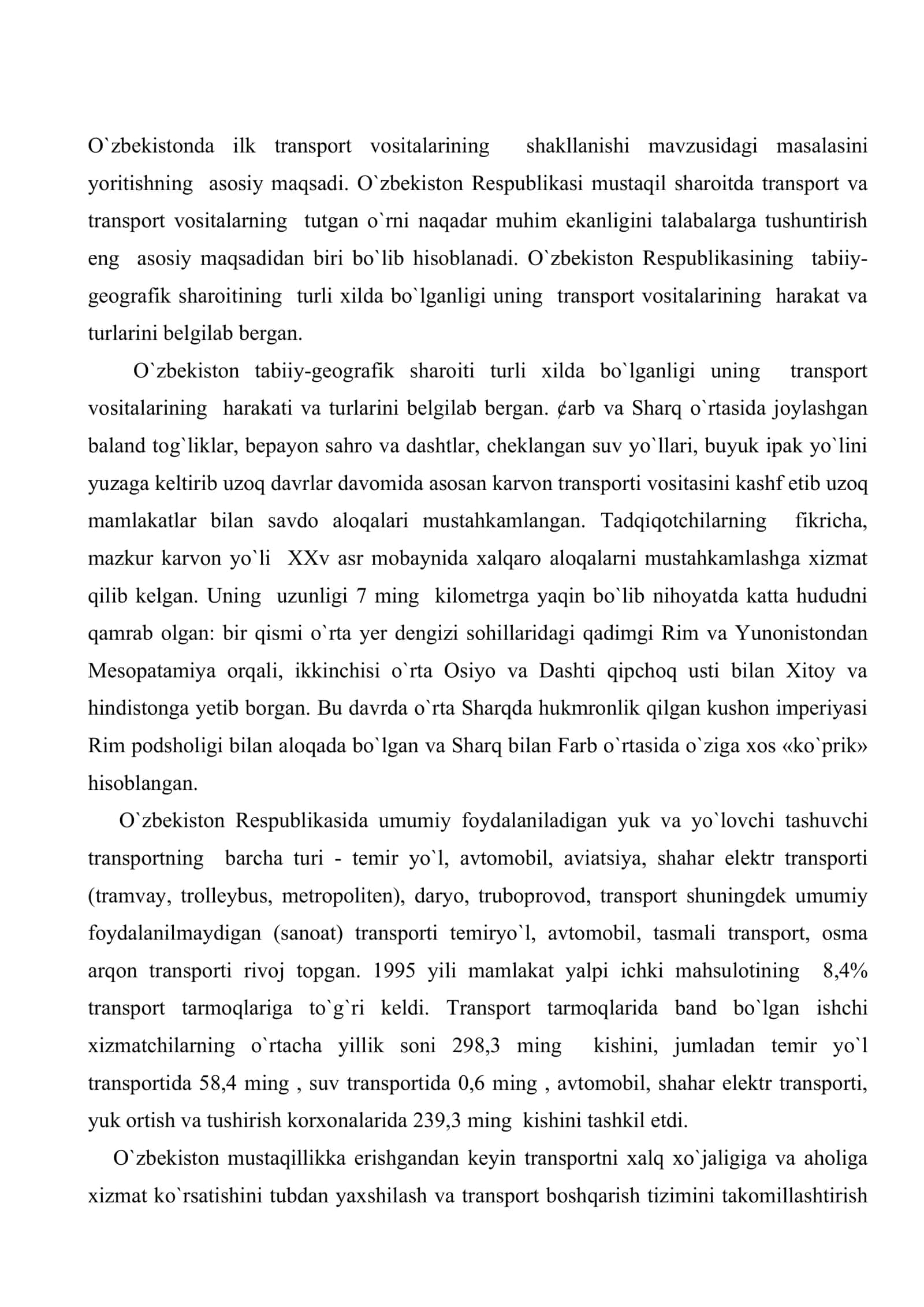 O`zbekistonda transport vositalarining shakllanishi 2