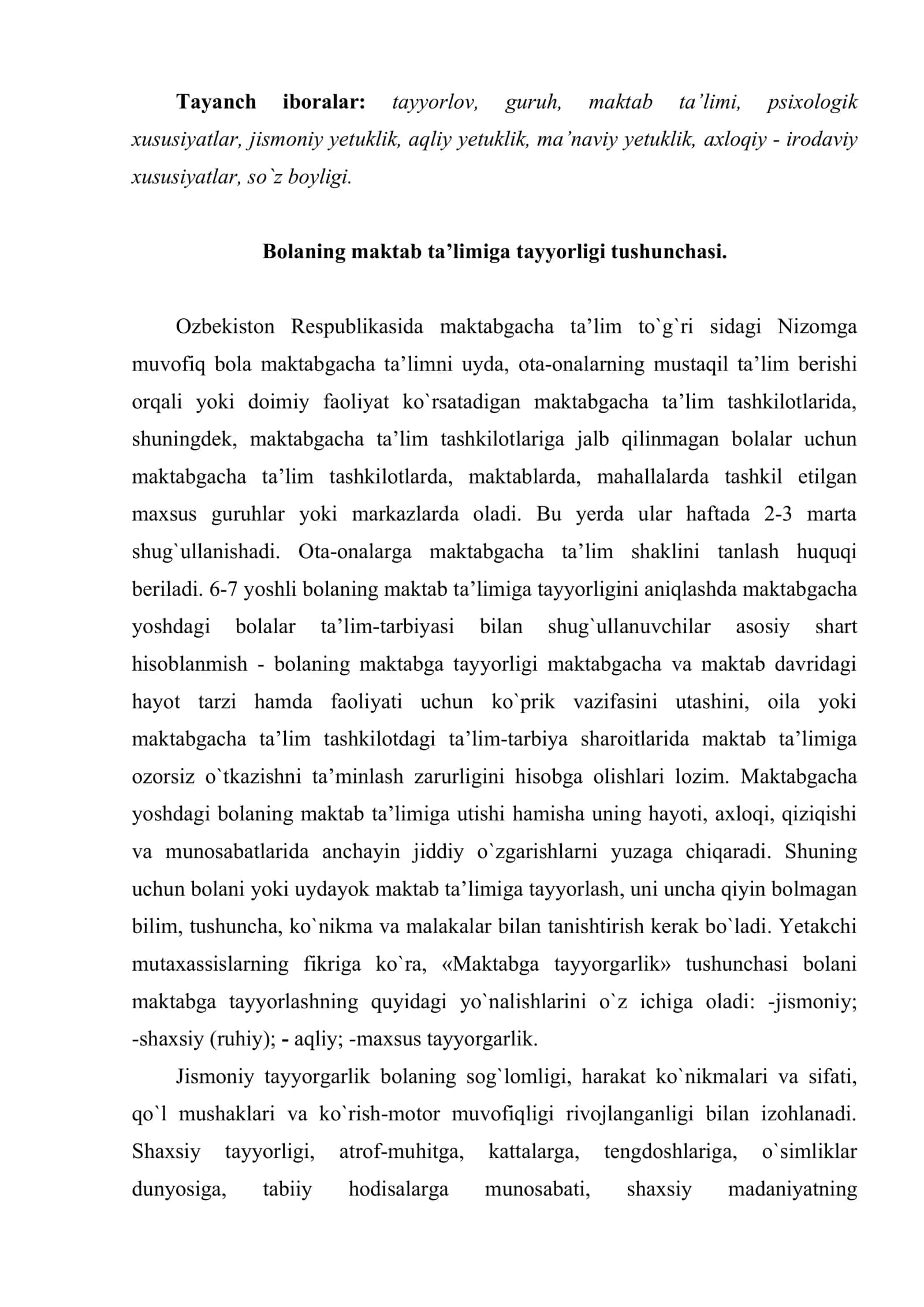 Bolalarni maktab ta`limiga tayyorlashning asosiy yo`nalishlari 2