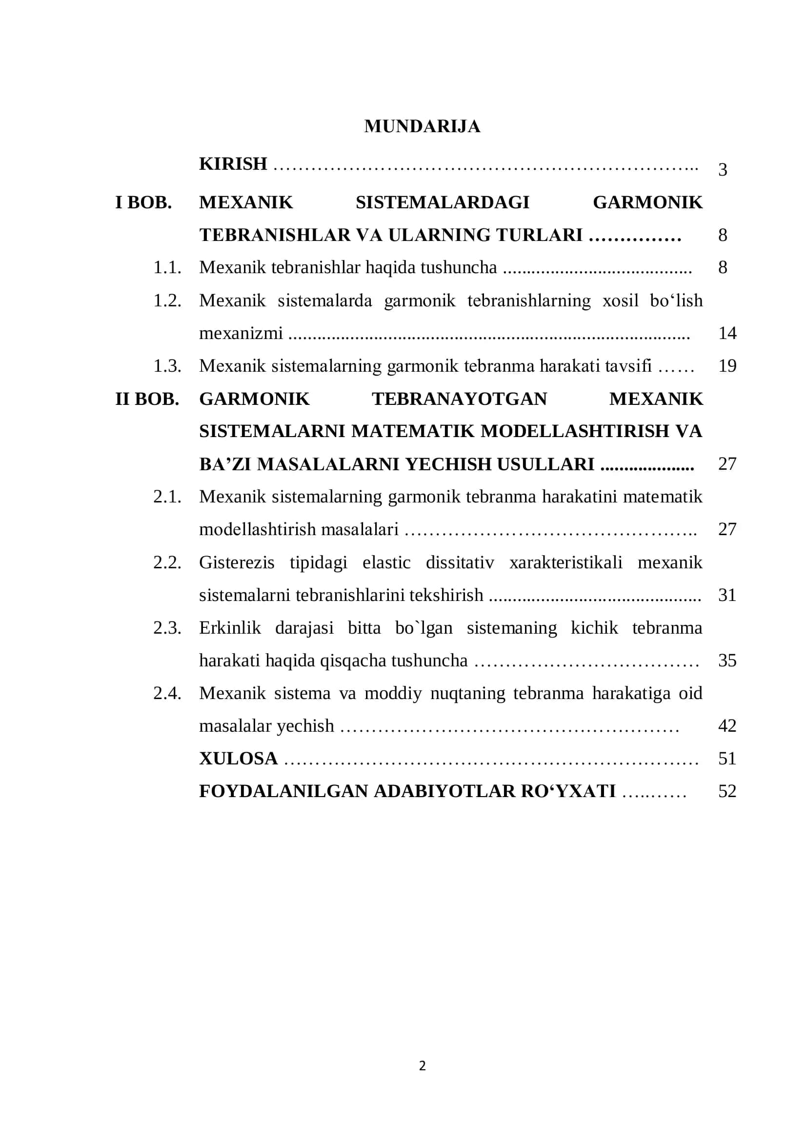 MEXANIK SISTEMALAR GARMONIK TEBRANISHLARINING BA’ZI MASALALARI 2