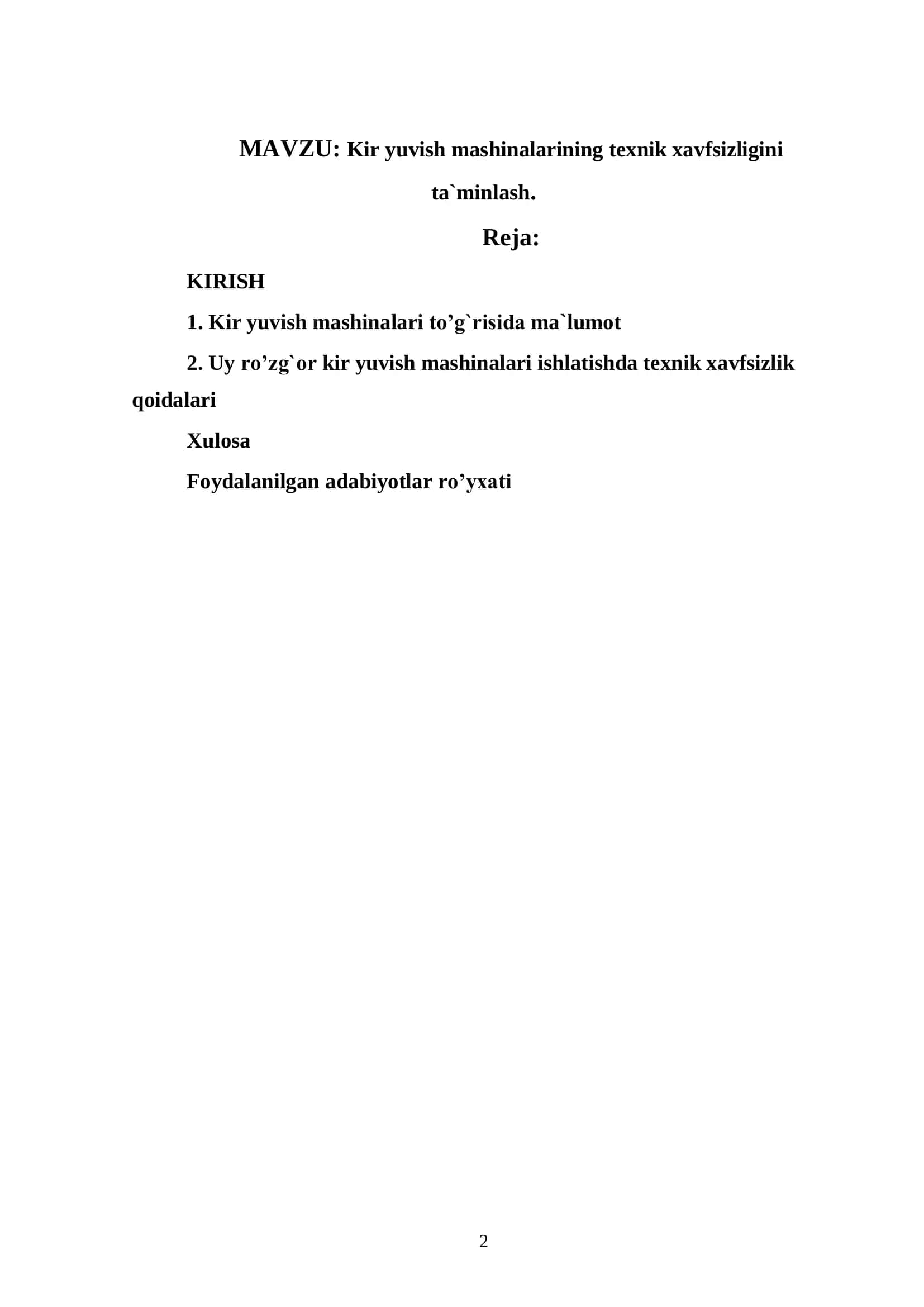 Kir yuvish mashinalarining texnik xavfsizligini ta`minlash 2