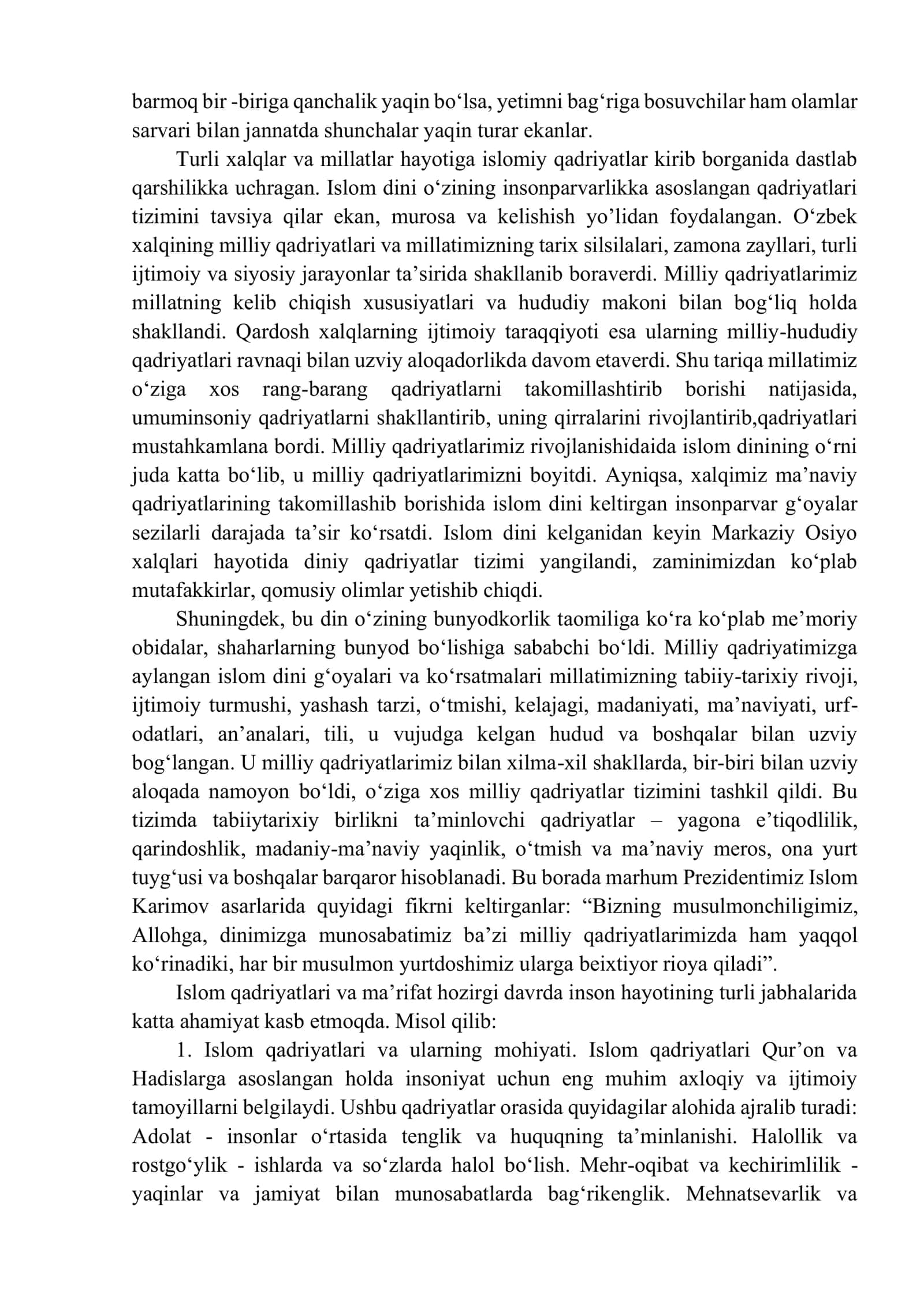 Islom qadriyatlari va ma’rifatining hozirgi davrdagi ahamiyati 2