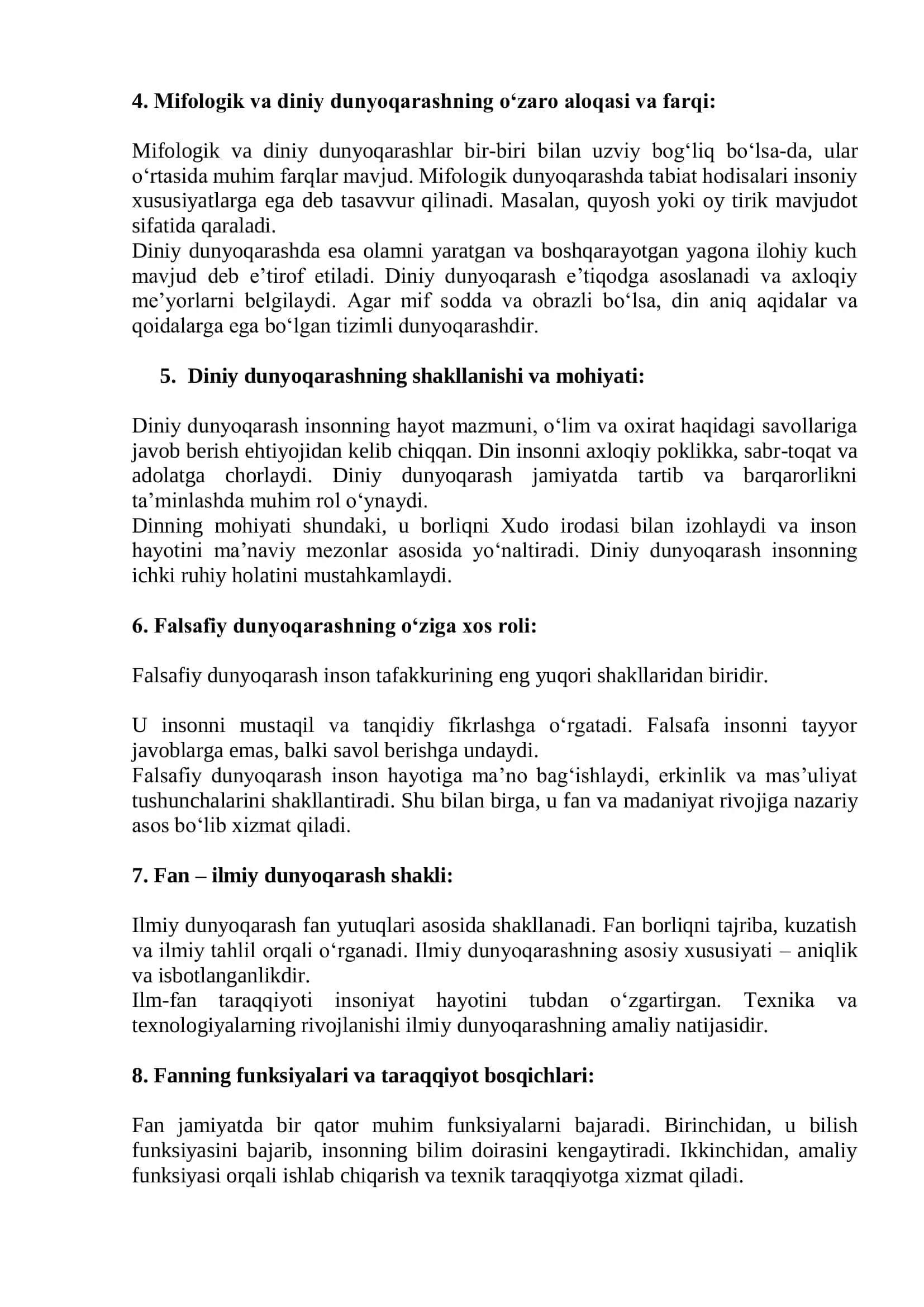 Falsafa fanidan Yakuniy javoblari. 2