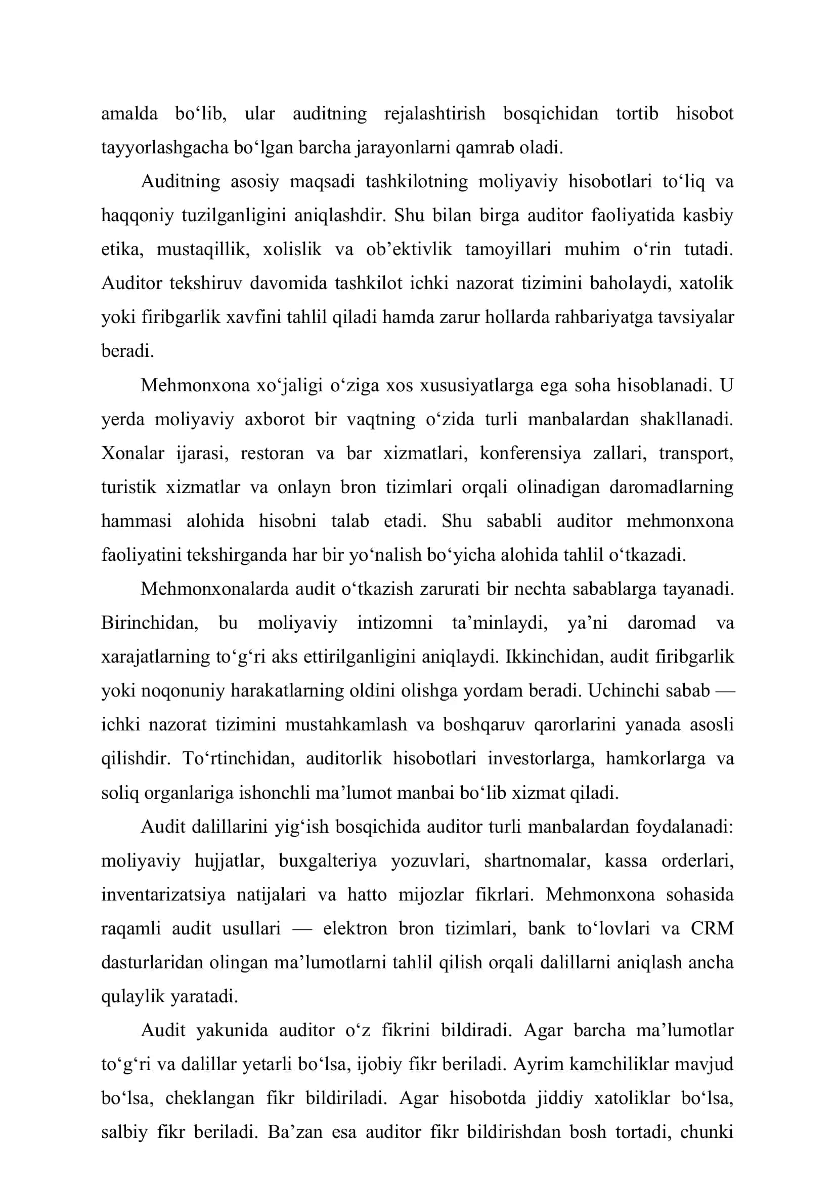 Xalqaro Audit Standartlari va Mehmonxona Tekshiruvlari 2