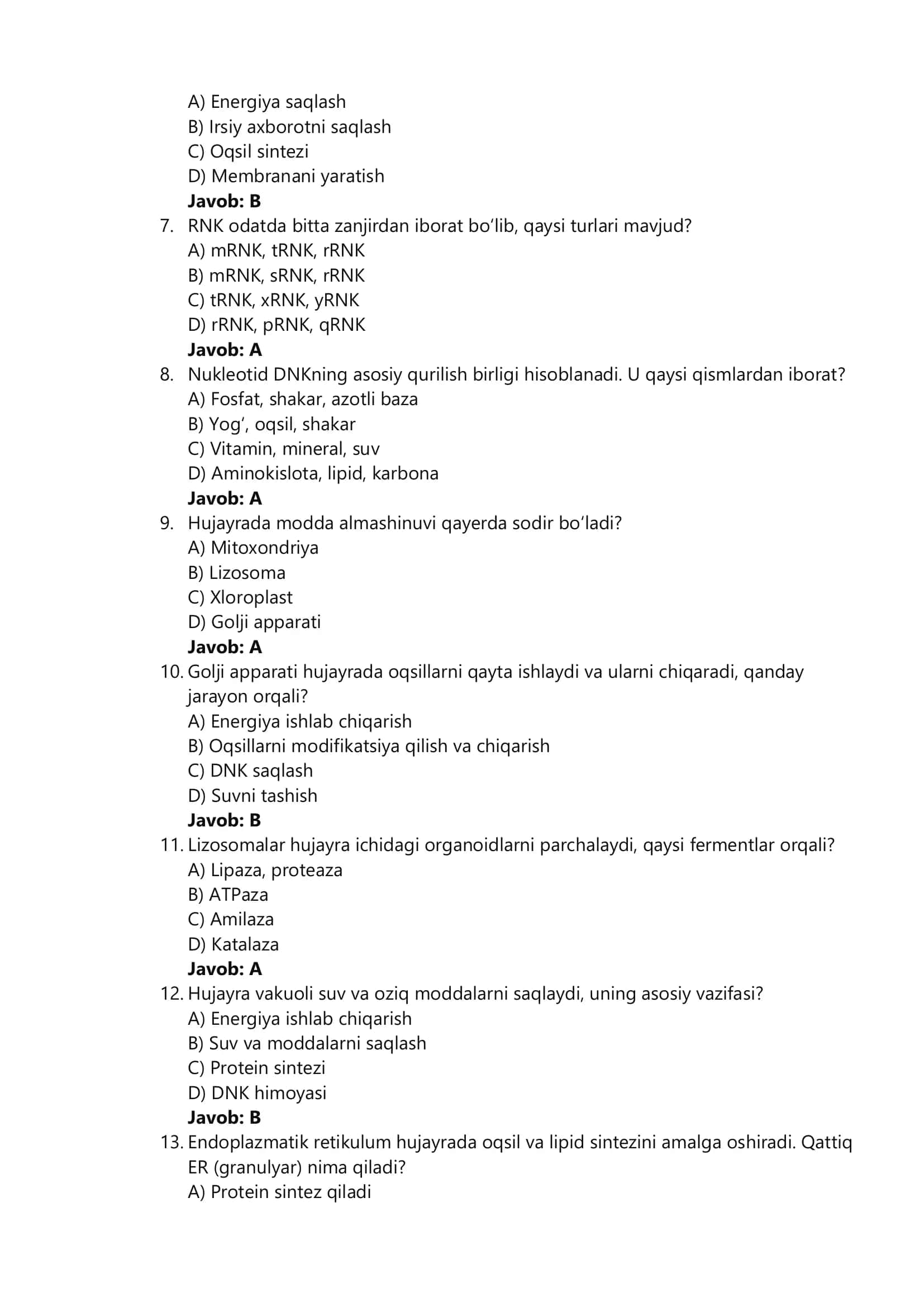 11-sinf Biologiya – Milliy Sertifikat Testi (100 savol) 2