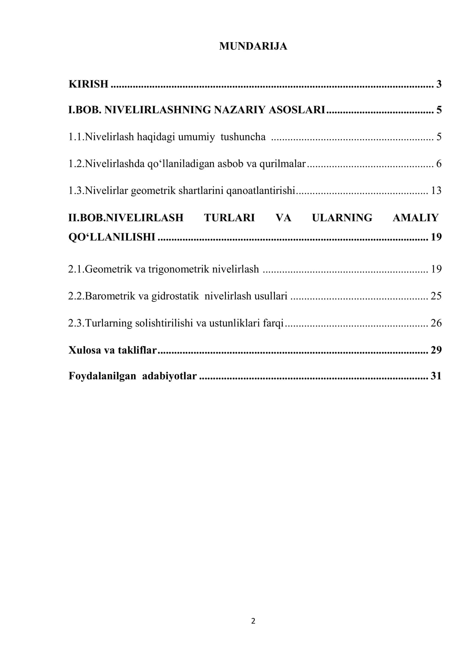 KURS ISHI "Nivelirlash va uning turlari" 2