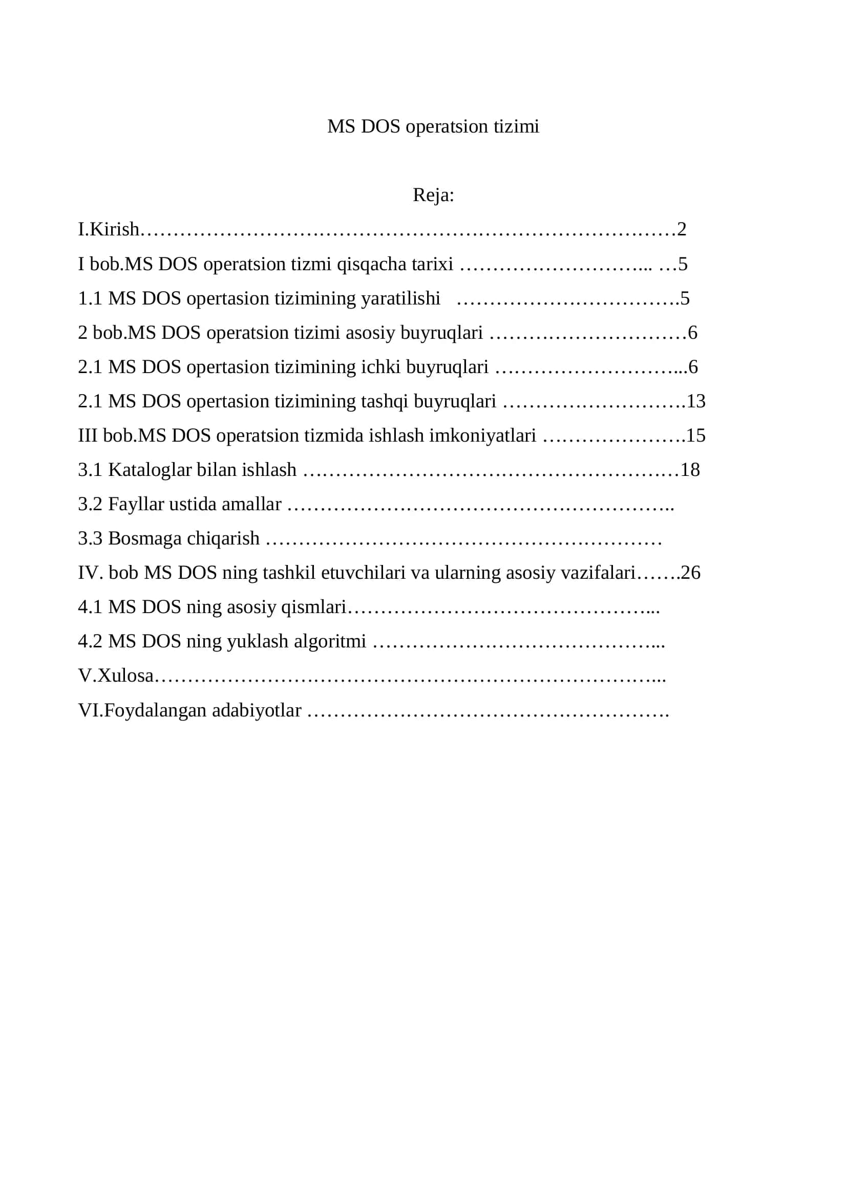 MS DOS operatsion tizimi 2