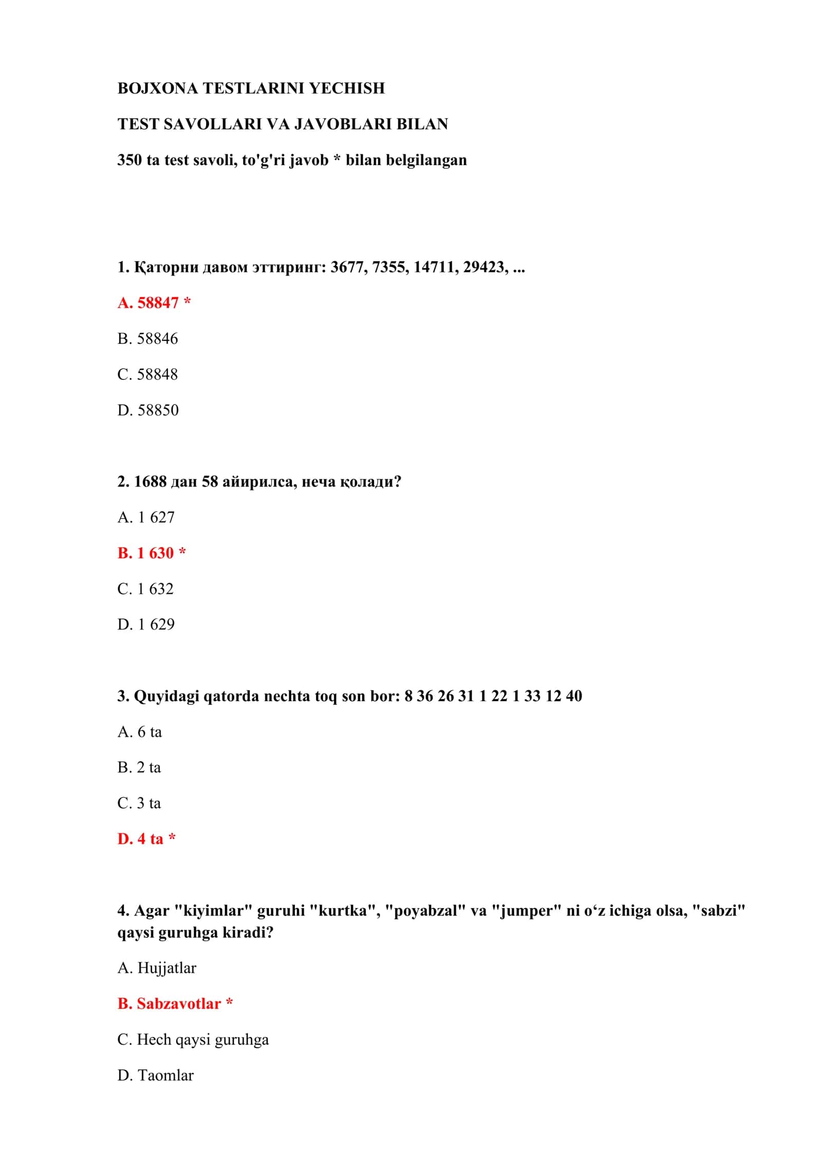 BOJXONA TESTLARINI YECHISH 2