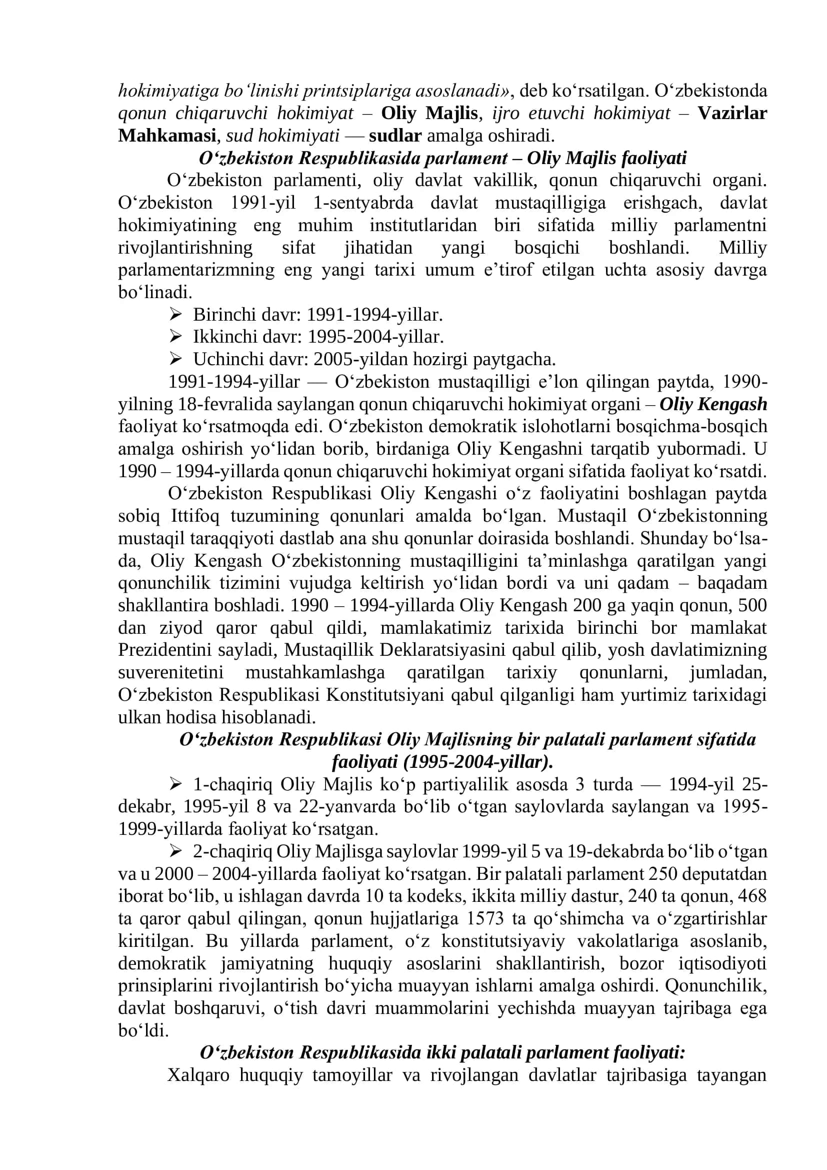 O‘zbekistonda demokratik, fuqarolik jamiyati asoslarining shakllanishi, amalga oshirilgan siyosiy islohotlar 2