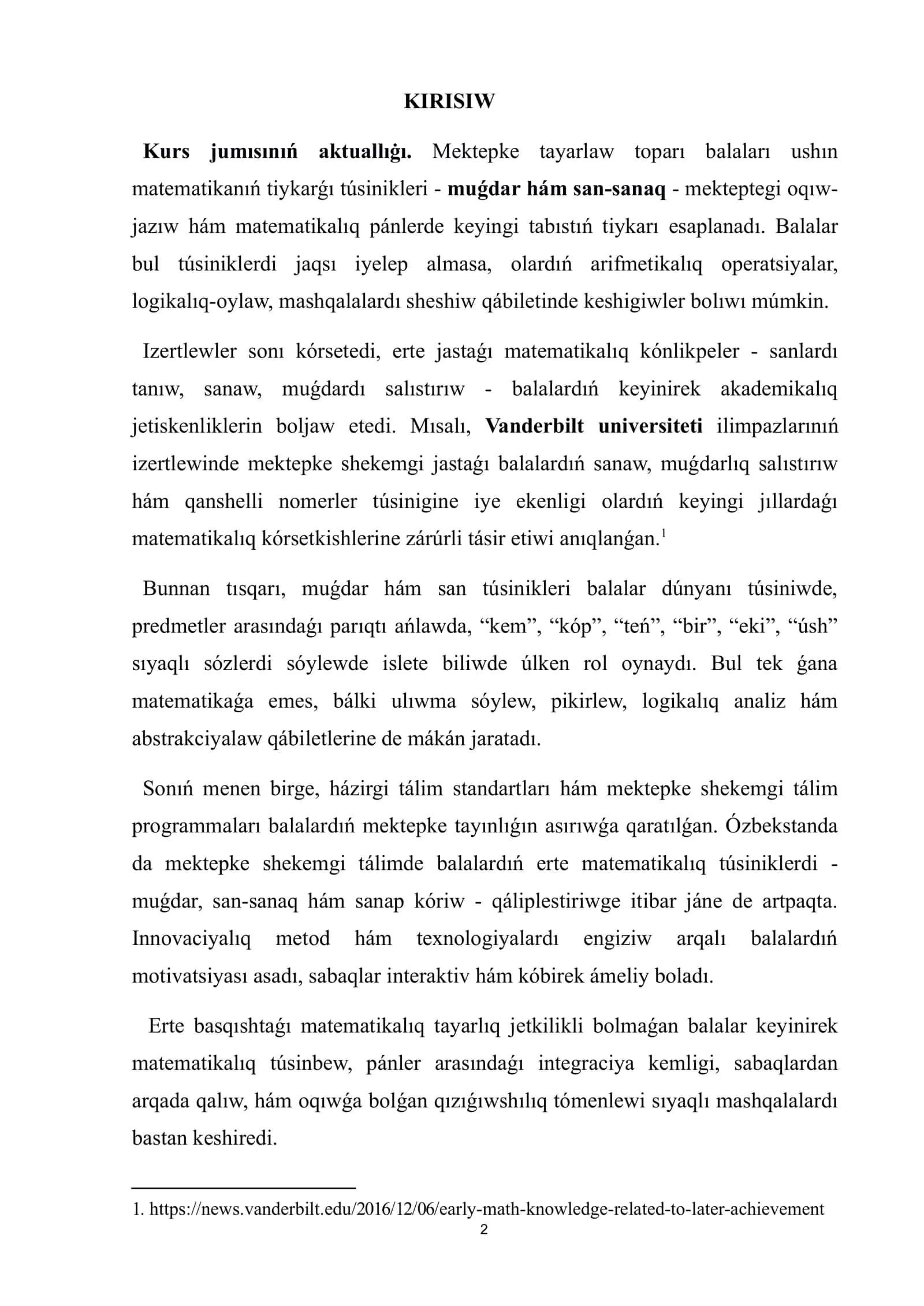 Mektepke tayarlaw toparı balalarında muǵdar, san-sanaq haqqındaǵı túsiniklerdi qáliplestiriw metodikası hám texnologiyası 2