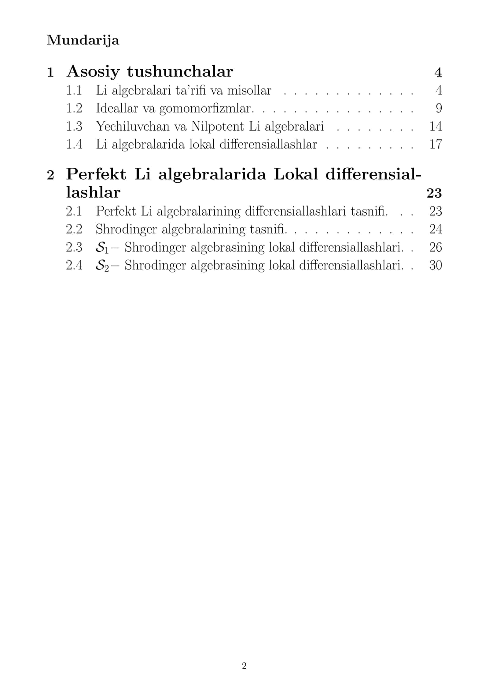 KICHIK O‘LCHAMLI PERFEKT LI ALGEBRALARINING LOKAL DIFFERENSIALLASHLARI 2
