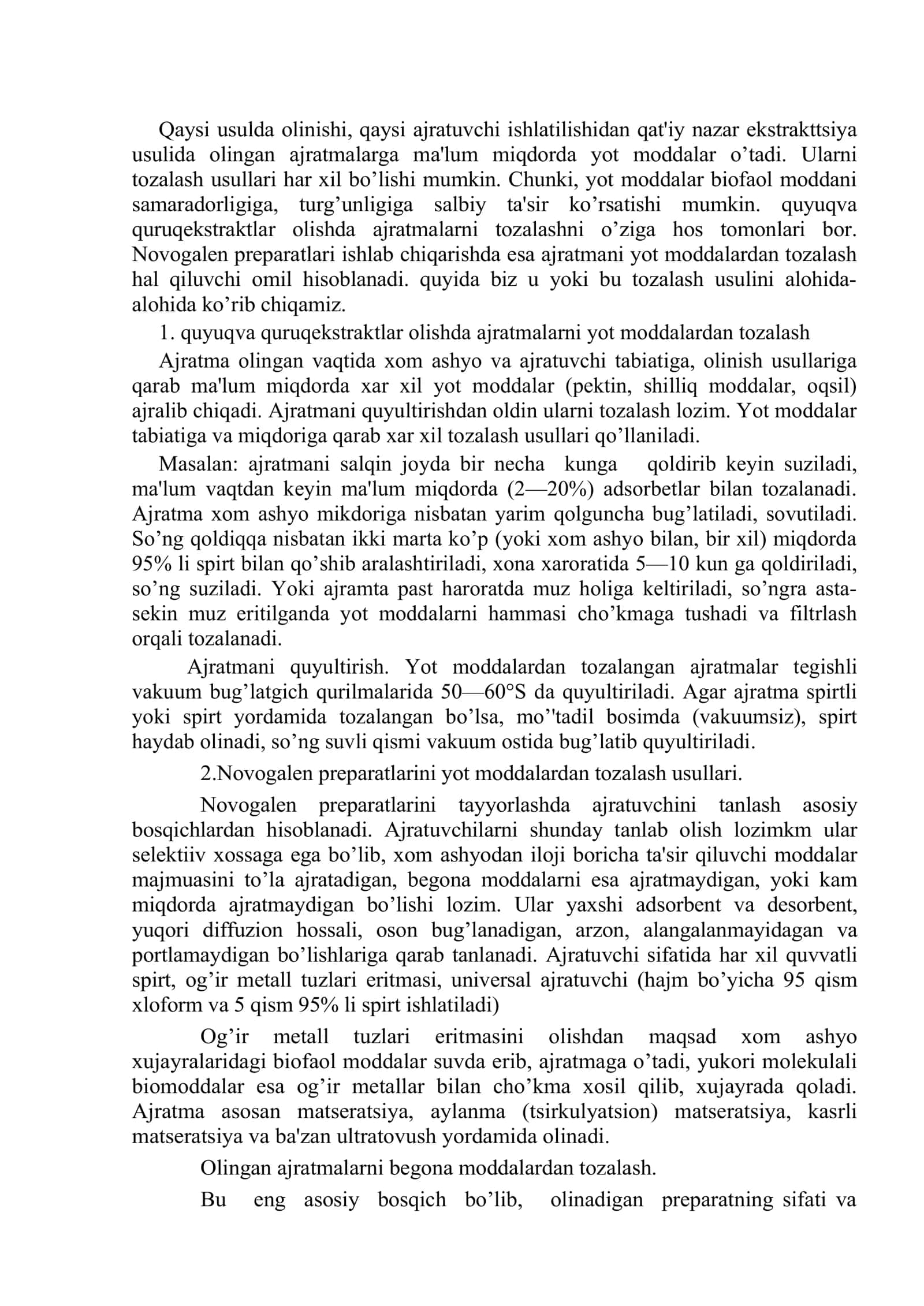Ajratmani yot moddalardan tozalash usullari 2