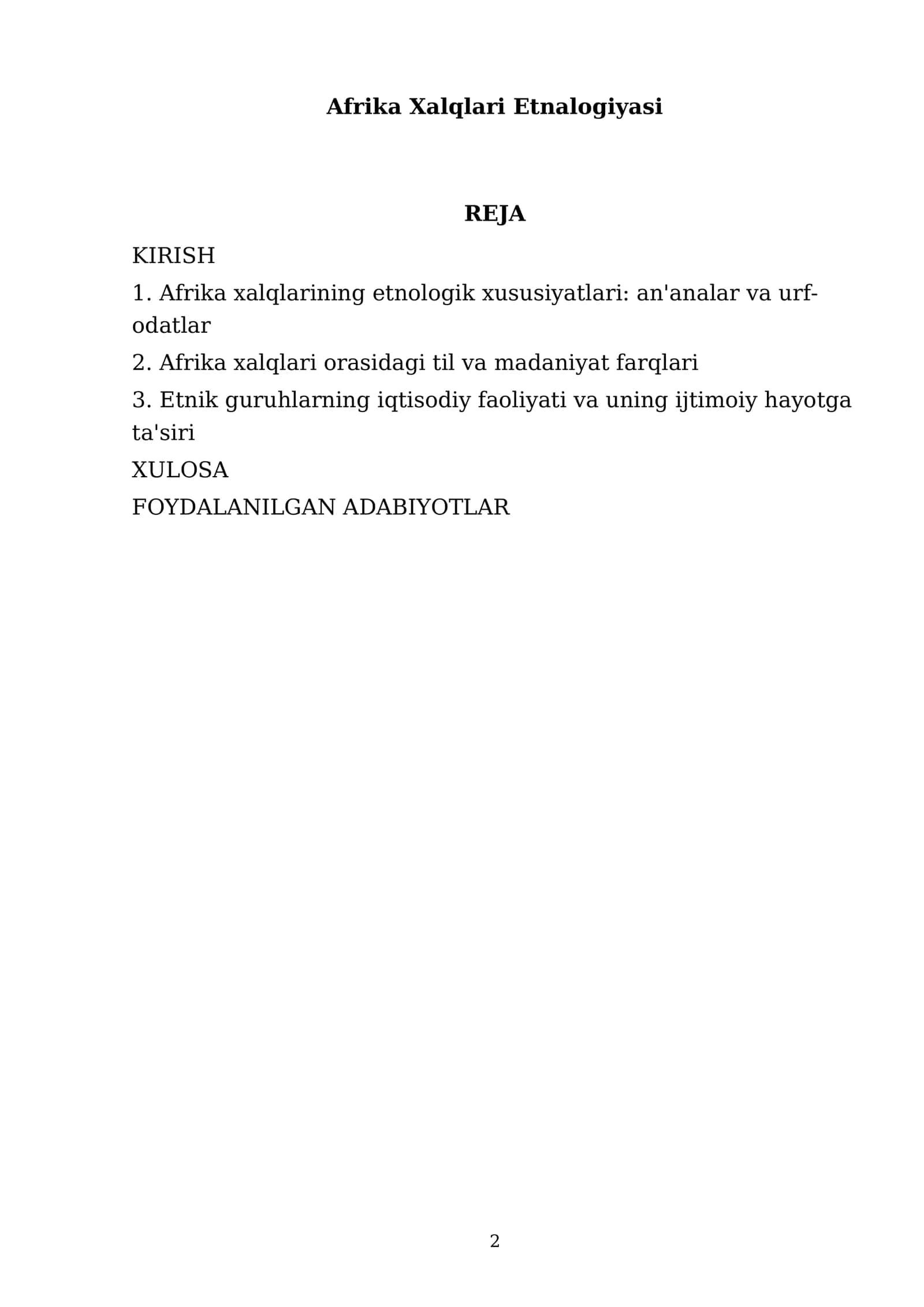 Afrika Xalqlari Etnalogiyasi 2