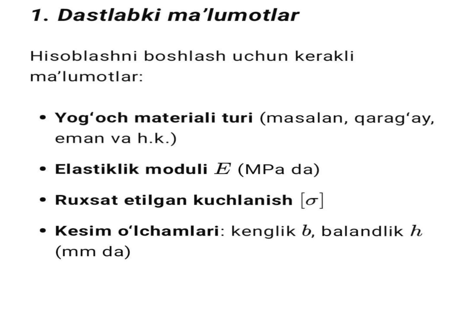 Yog’och konstruksiya elementlarini egilishga hisoblash 2