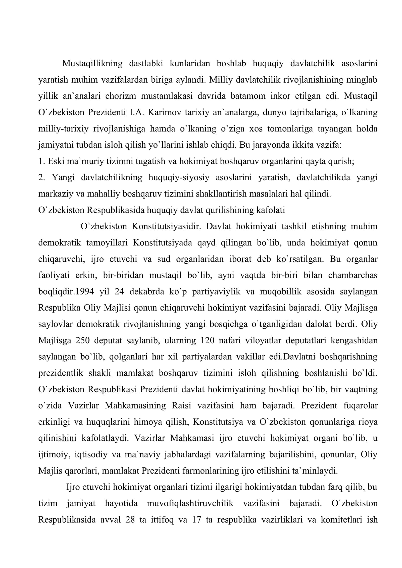 O`zbеkistonda davlat mustaqilligining qo`lga kiritilishi va uning tarixiy ahamiyati 2