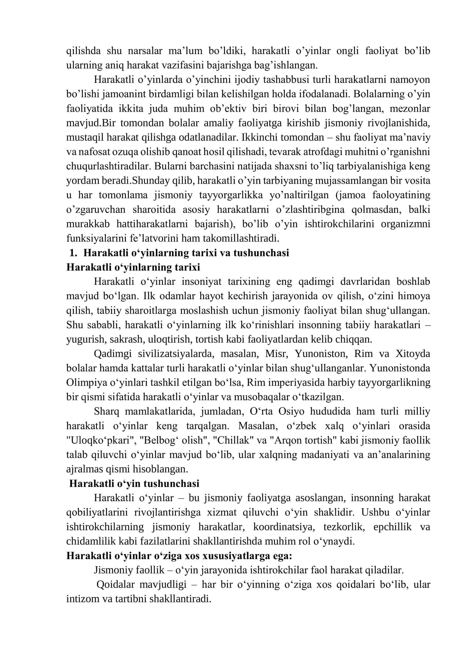 HARAKATLI O’YINLARNI TARIXI VA QISQACHA 2