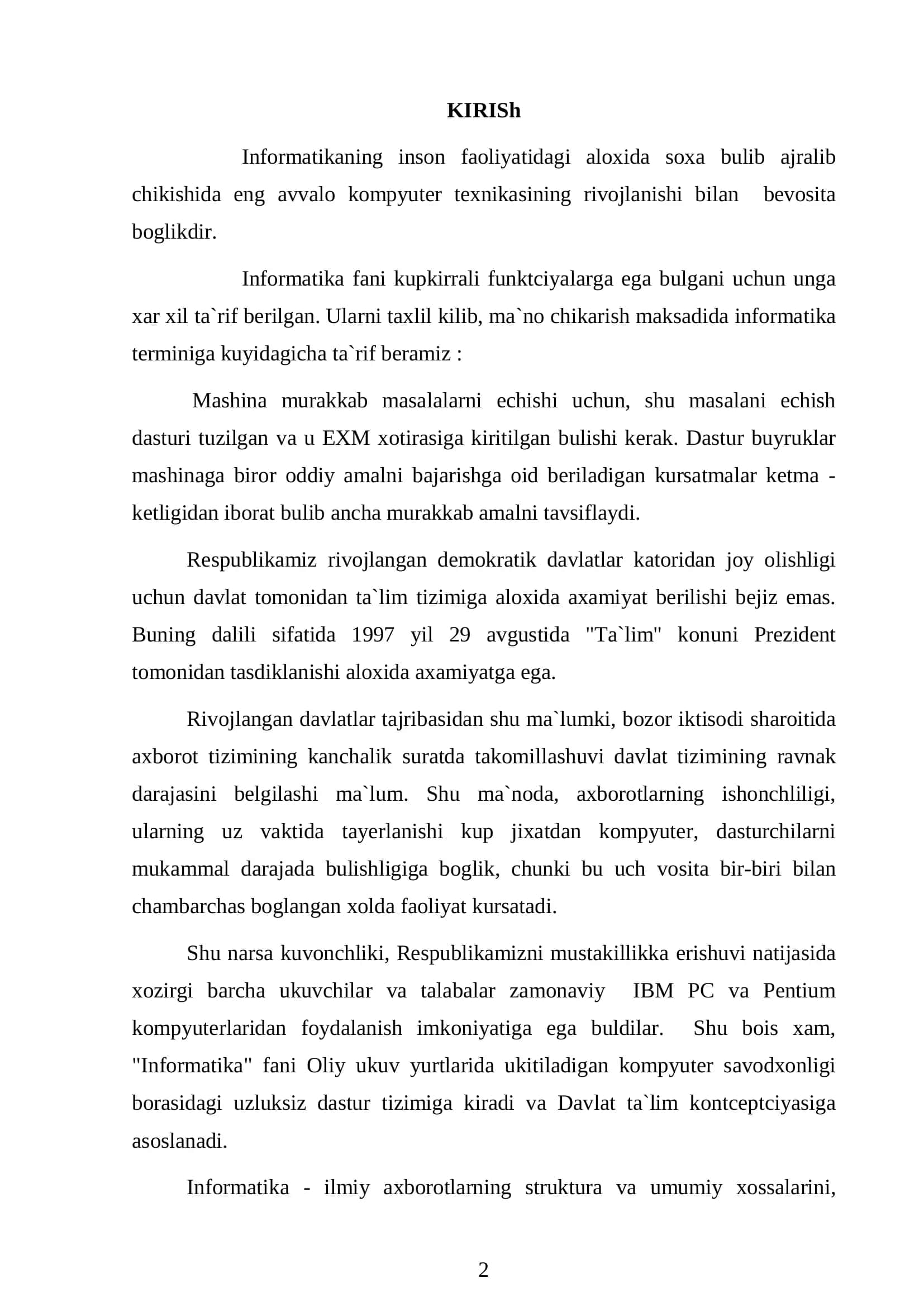 Informatika va Axborot Texnologiyalari 2