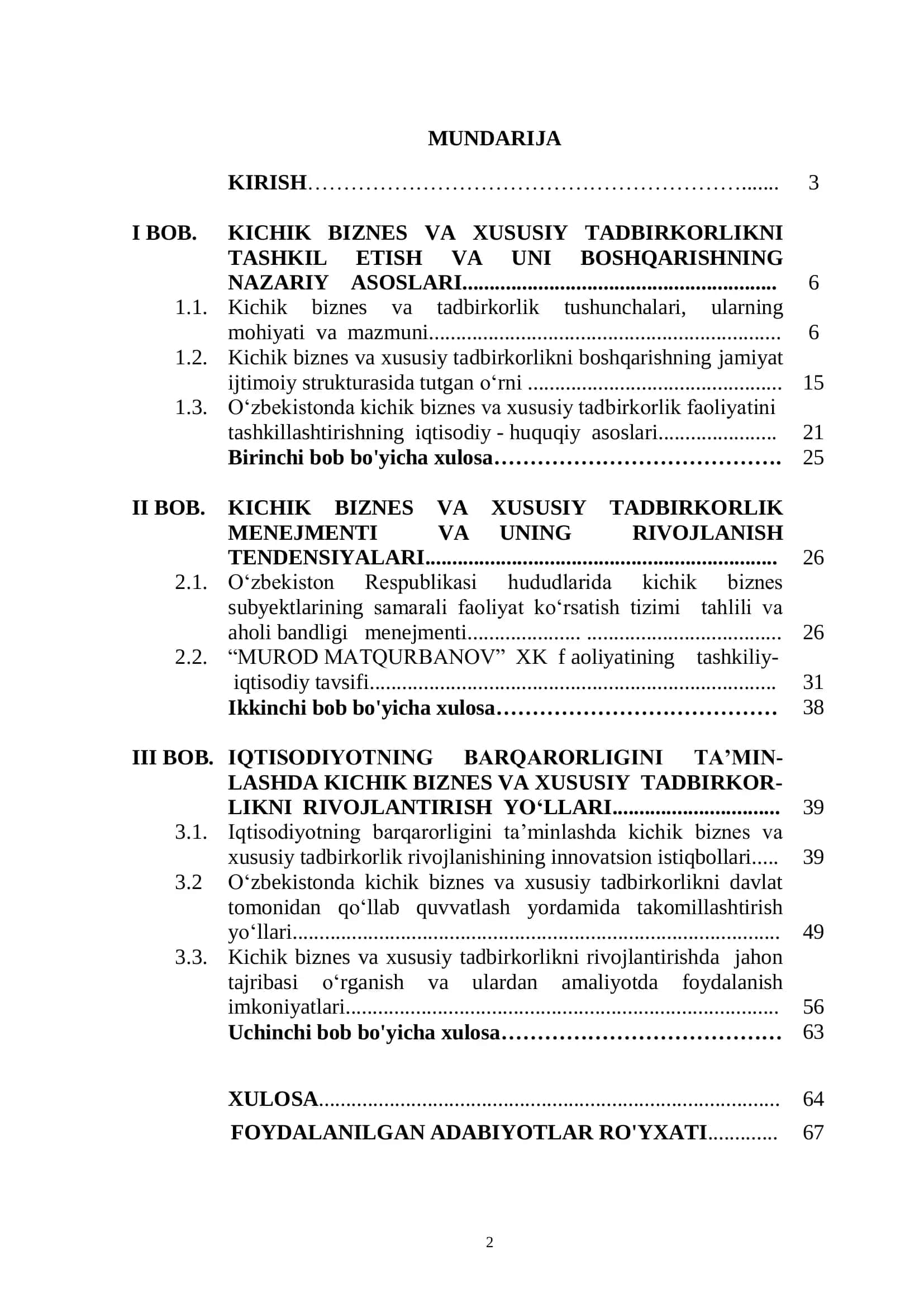 Kichik biznes va tadbirkorlikni tashkil etish va uni boshqarishning nazariy asoslari 2