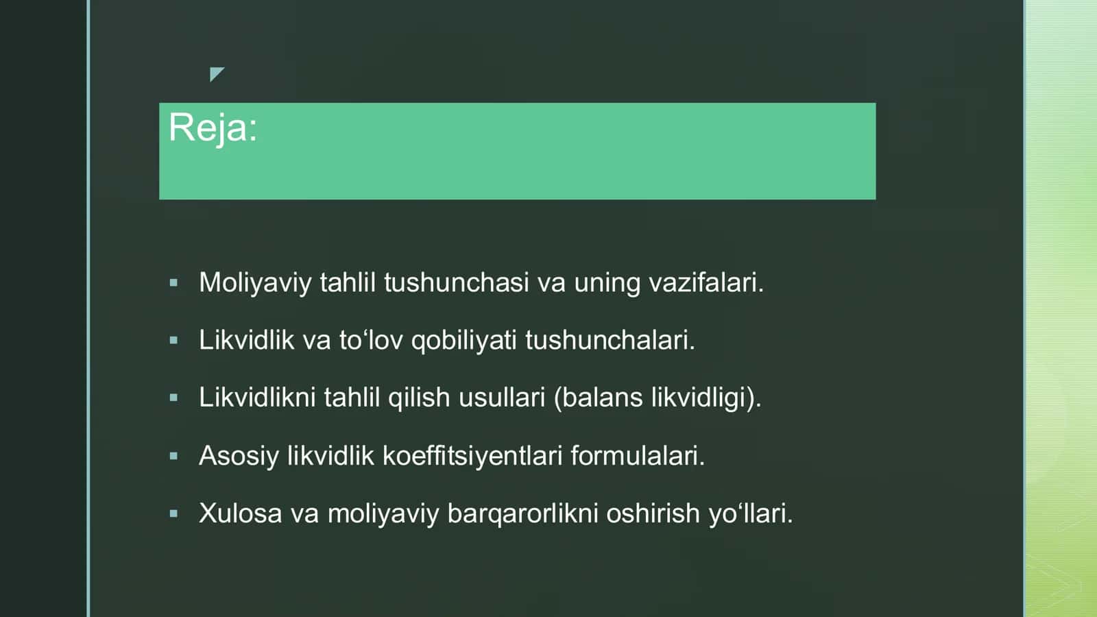 Moliyaviy likvidlik ko‘rsatgichlarni tahlil qilish 2