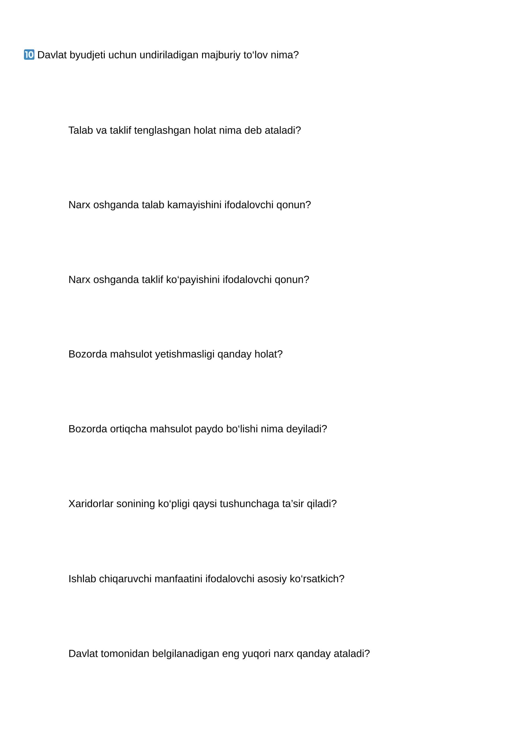 Iqtisodiyotdan tarqatma savol 2