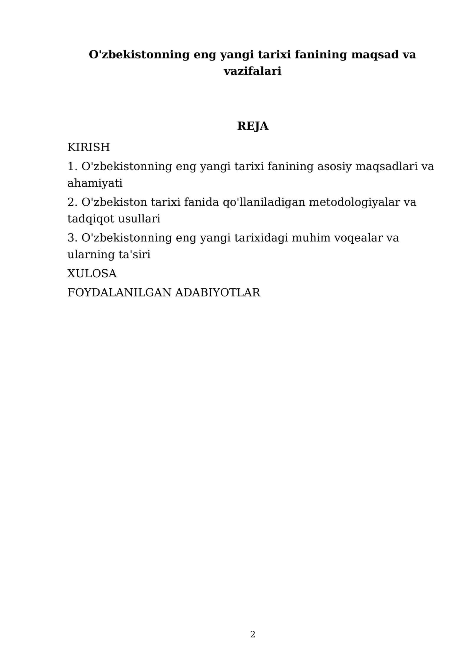 O'zbekistonning eng yangi tarixi fanining maqsad va vazifalari 2