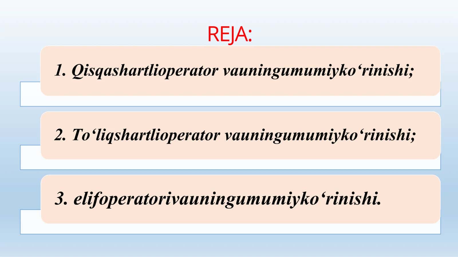 Python statements (bayonnomalar). Mantiq elementlari va operatorlari. Pythonda shart operatorlari 2
