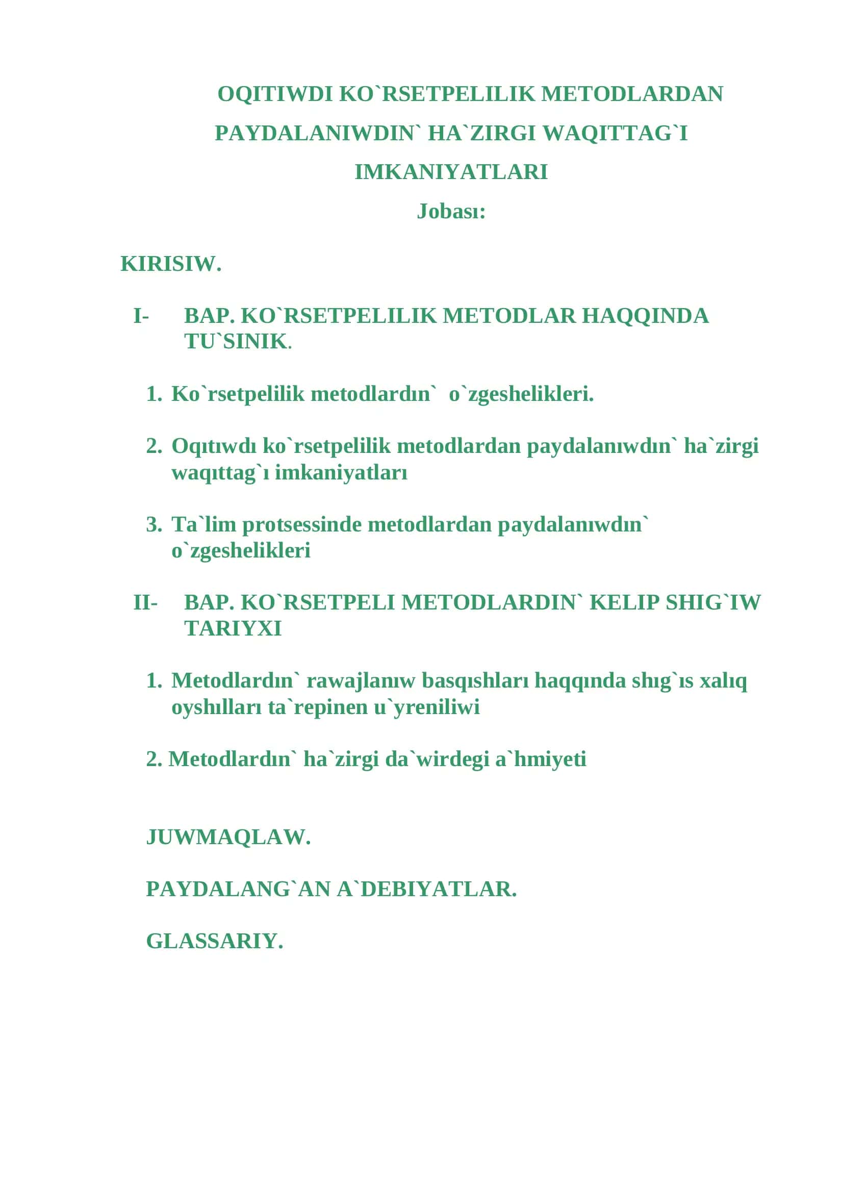O`ZBEKSTAN RESPUBLĐKASI XALIQ BĐLĐMLENDĐRĐW MĐNĐSTRLĐGĐ A`JĐNĐYaZ ATINDAG`I NO`KĐS MA`MLEKETLĐK PEDAGOGĐKALIQ ĐNSTĐTUTI PEDAGOGĐKA FAKUL`TETĐ «Pedagogika ha`m psixologiya» bakalavr ta`lim bag`darı 2