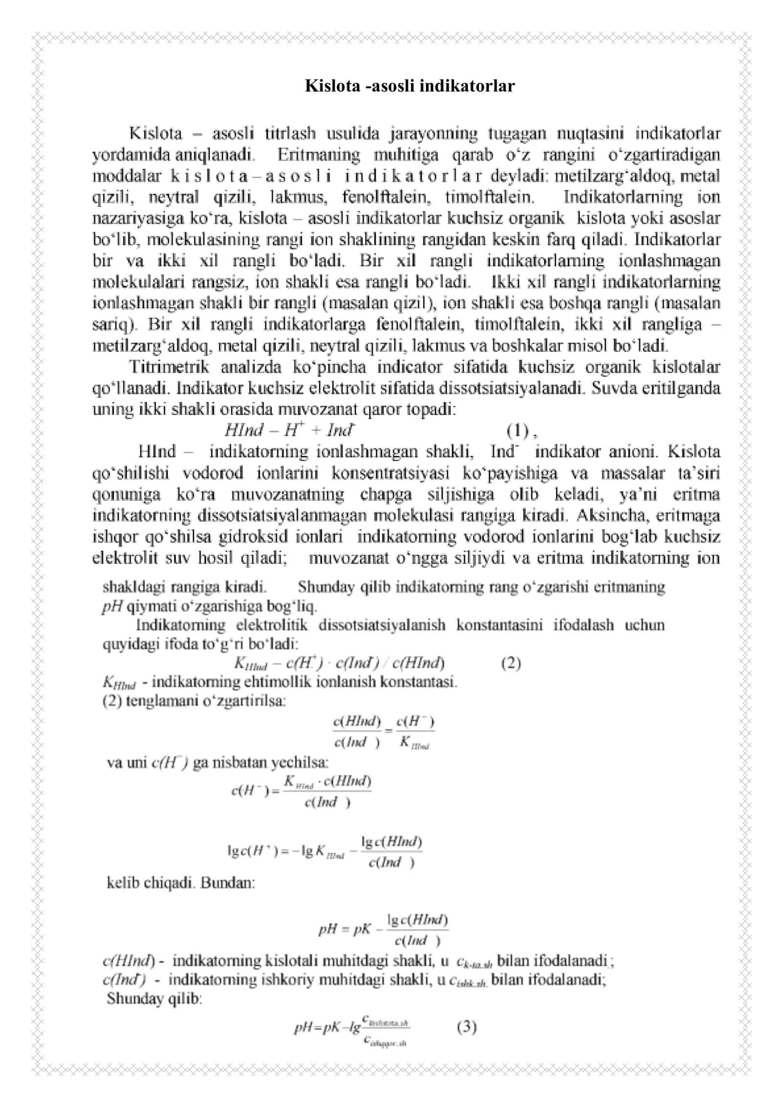 Kislata-asosli titrlash. Kislotani miqdorini kislata-asosli usul bilan aniqlash 2