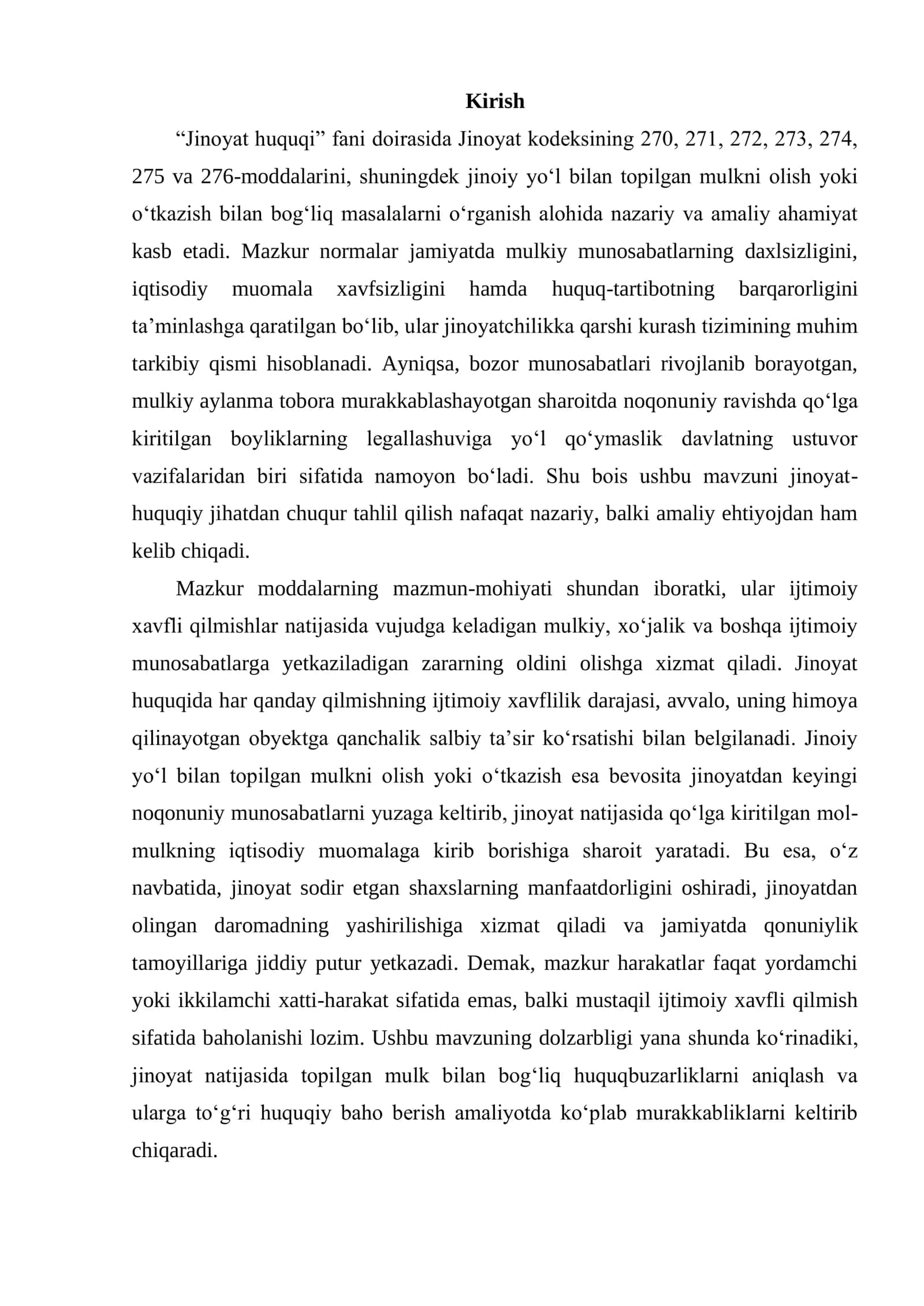 JINOYAT KODEKSINING 270, 271, 272, 273, 274, 275, 276-MODDALARI. JINOIY YOʻL BILAN TOPILGAN MULKNI OLISH YOKI OʻTKAZISH 2