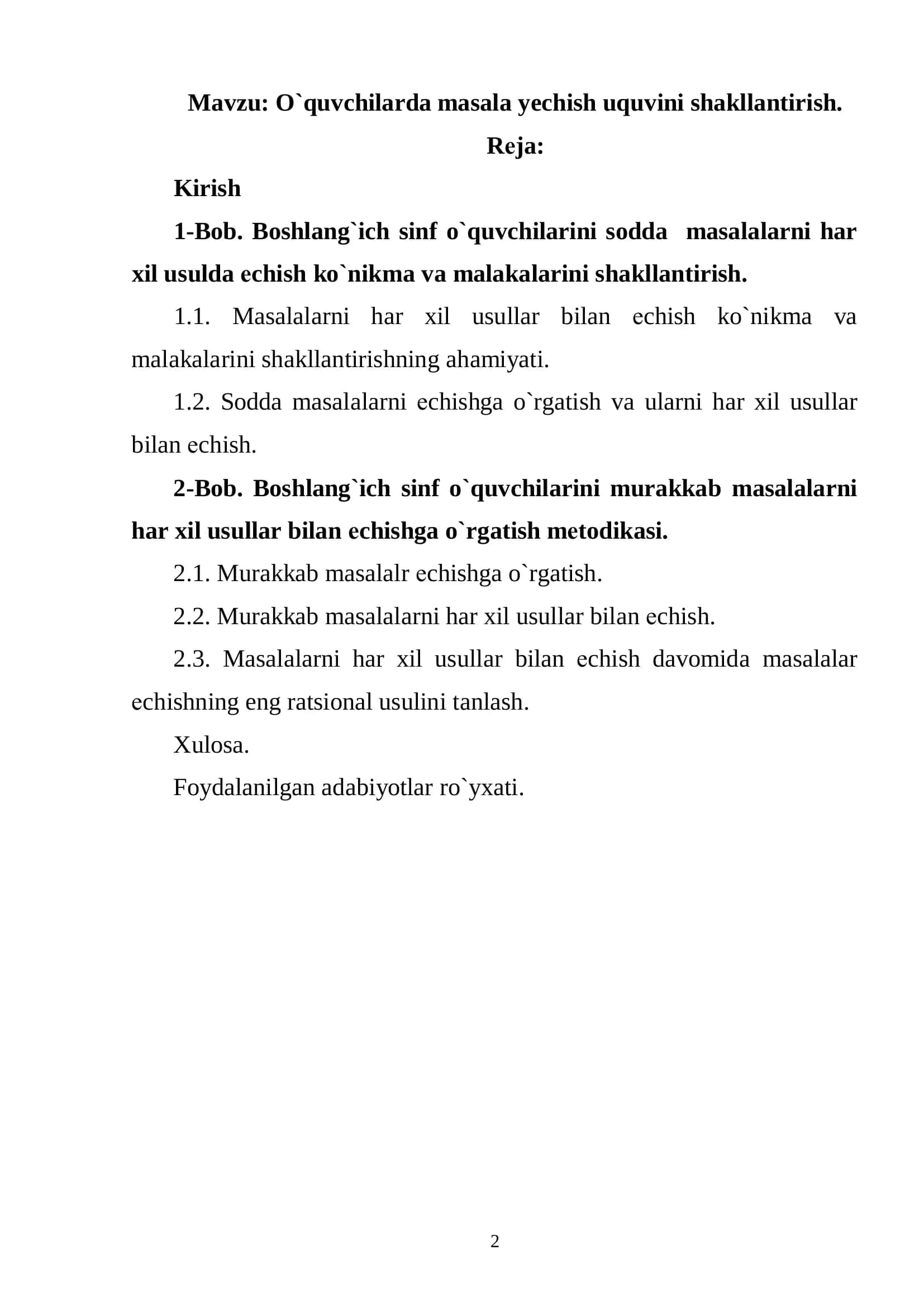 O`quvchilarda masala yechish uquvini shakllantirish 2