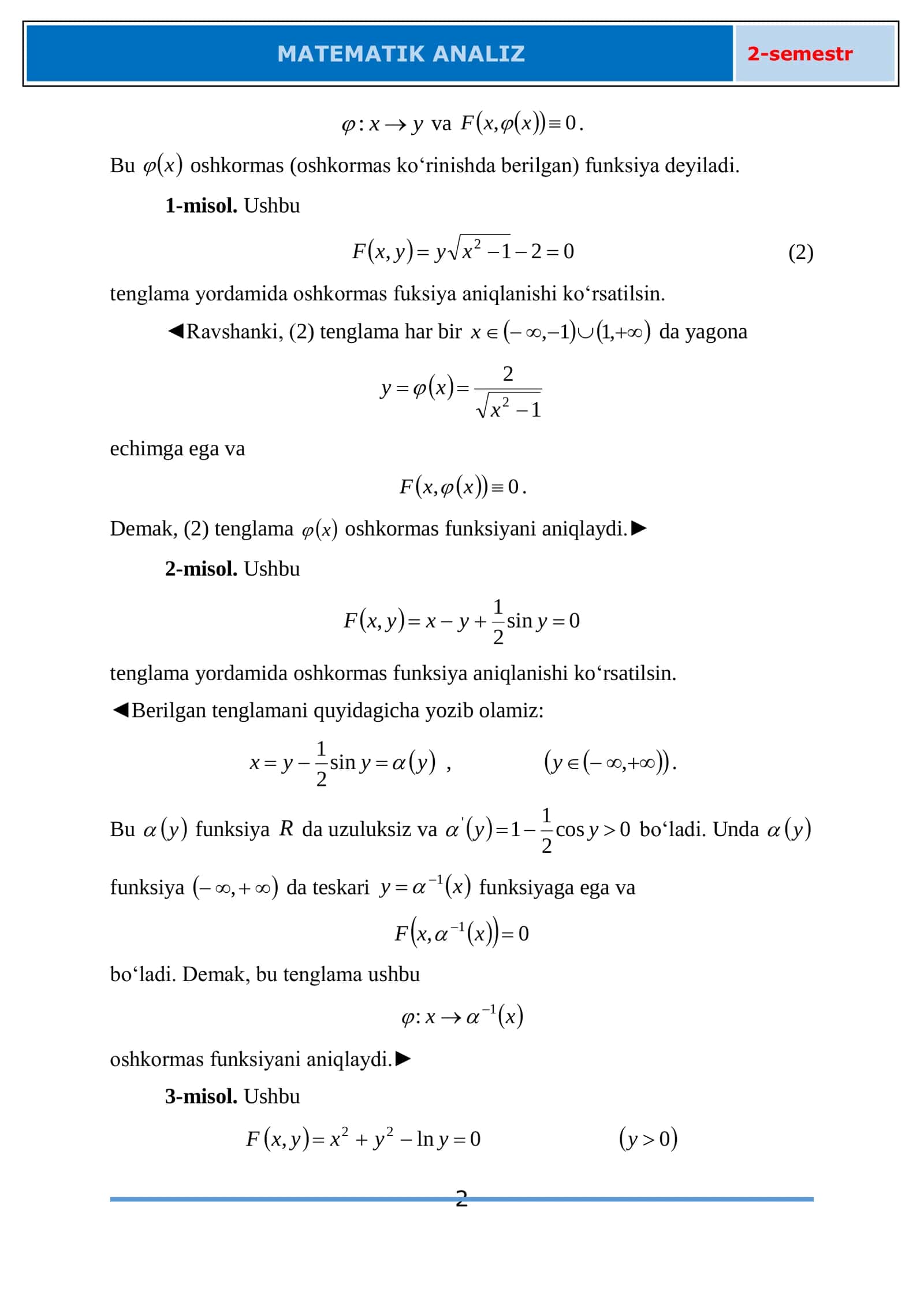 MATEMATIK ANALIZ 2