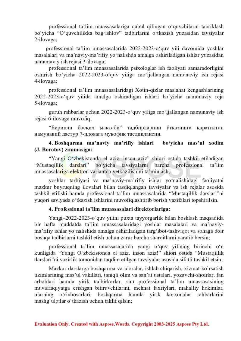 Oliy va o‘rta maxsus ta’lim vazirining 2022-yil 17-avgustdagi 281-sonli buyrug‘i ijrosini ta’minlash bo‘yicha hujjat 2