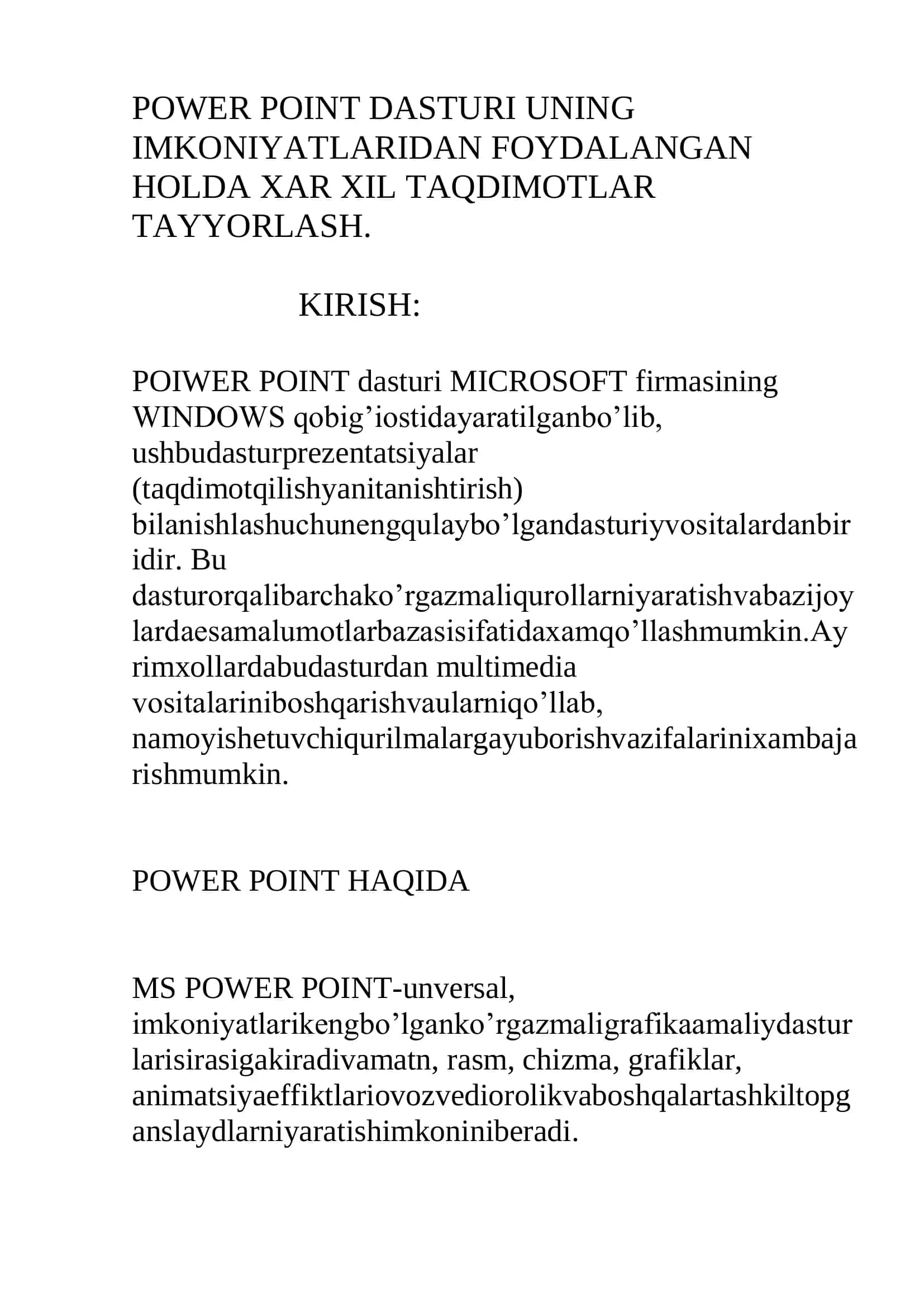 MS POWER POINT DASTURIDA TURLI XIL PRINZENTATSIYALAR TAYYORLASH 2