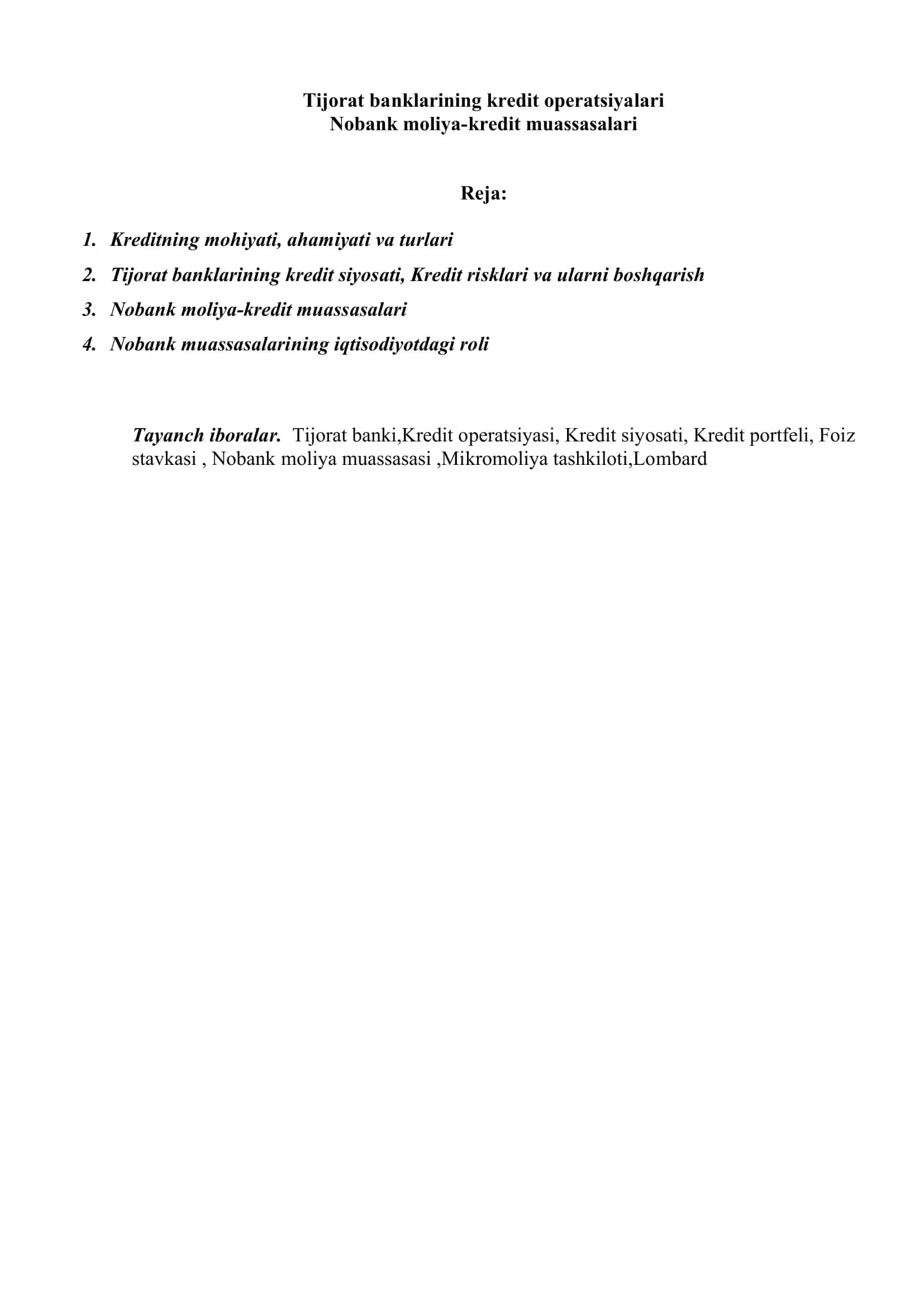 Tijorat banklarining kredit operatsiyalari 2