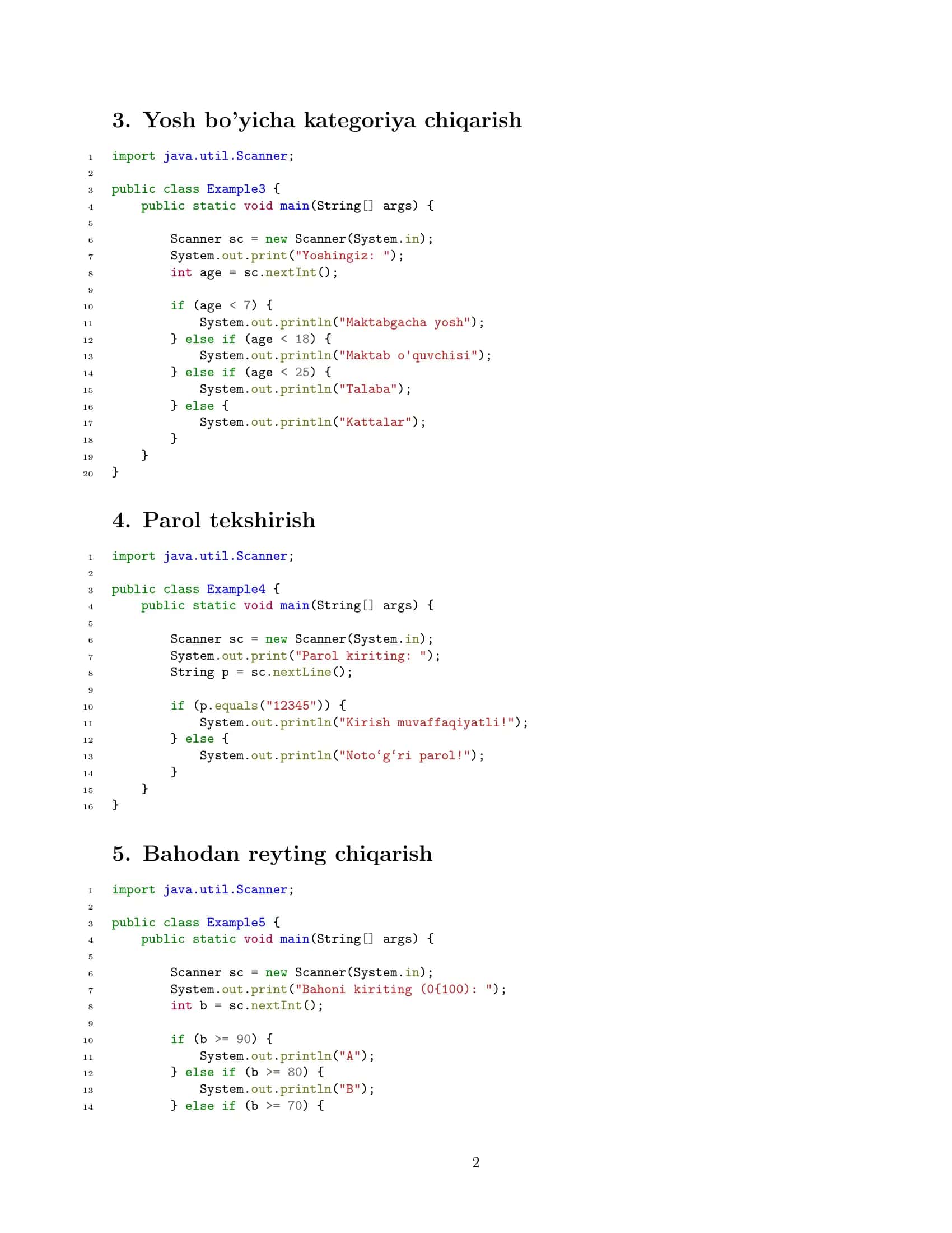 Java dasturlashda IF va SWITCH operatorlari 2