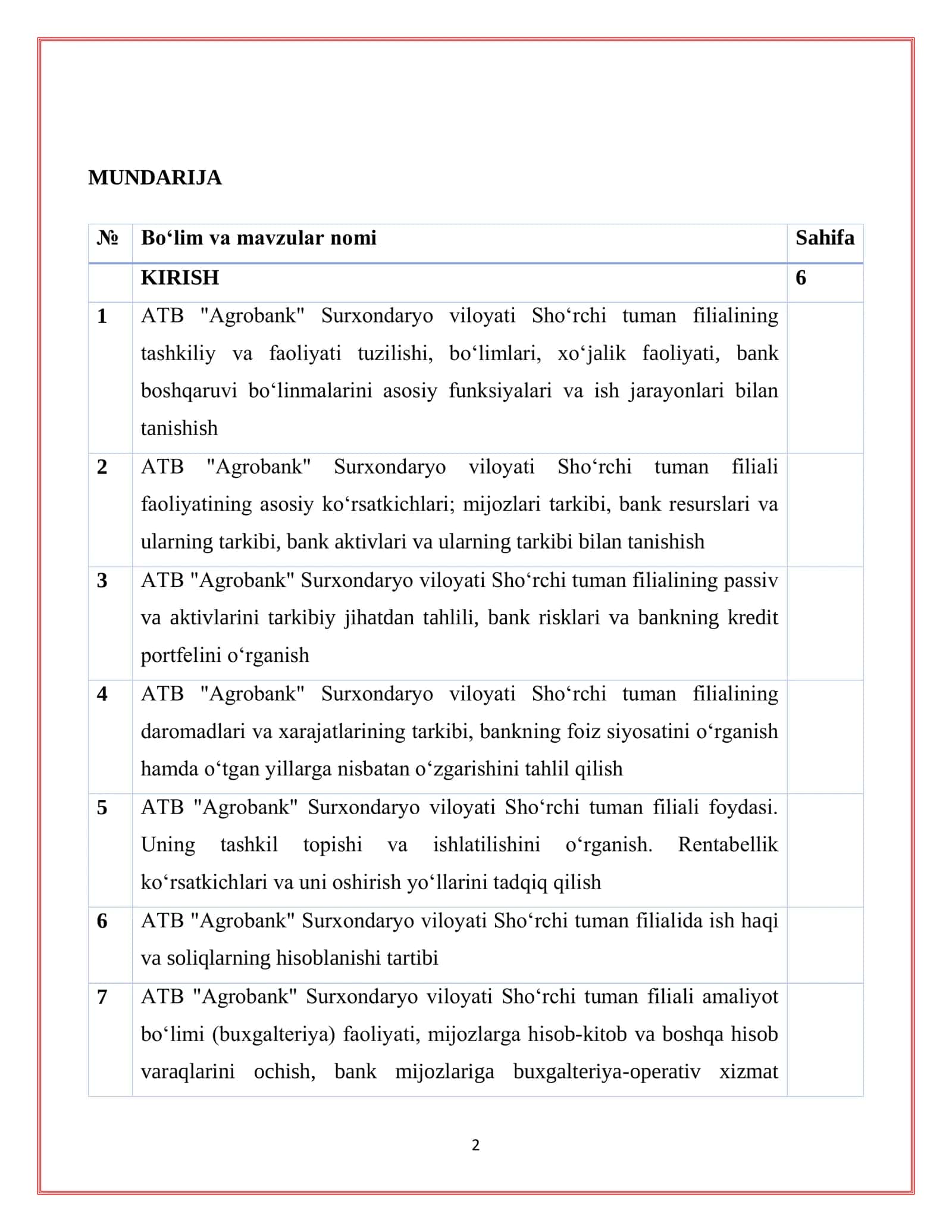 Abgrobank hamda ATB "Agrobank" Sho‘rchi haqida AMALYOT HISOBOT 2