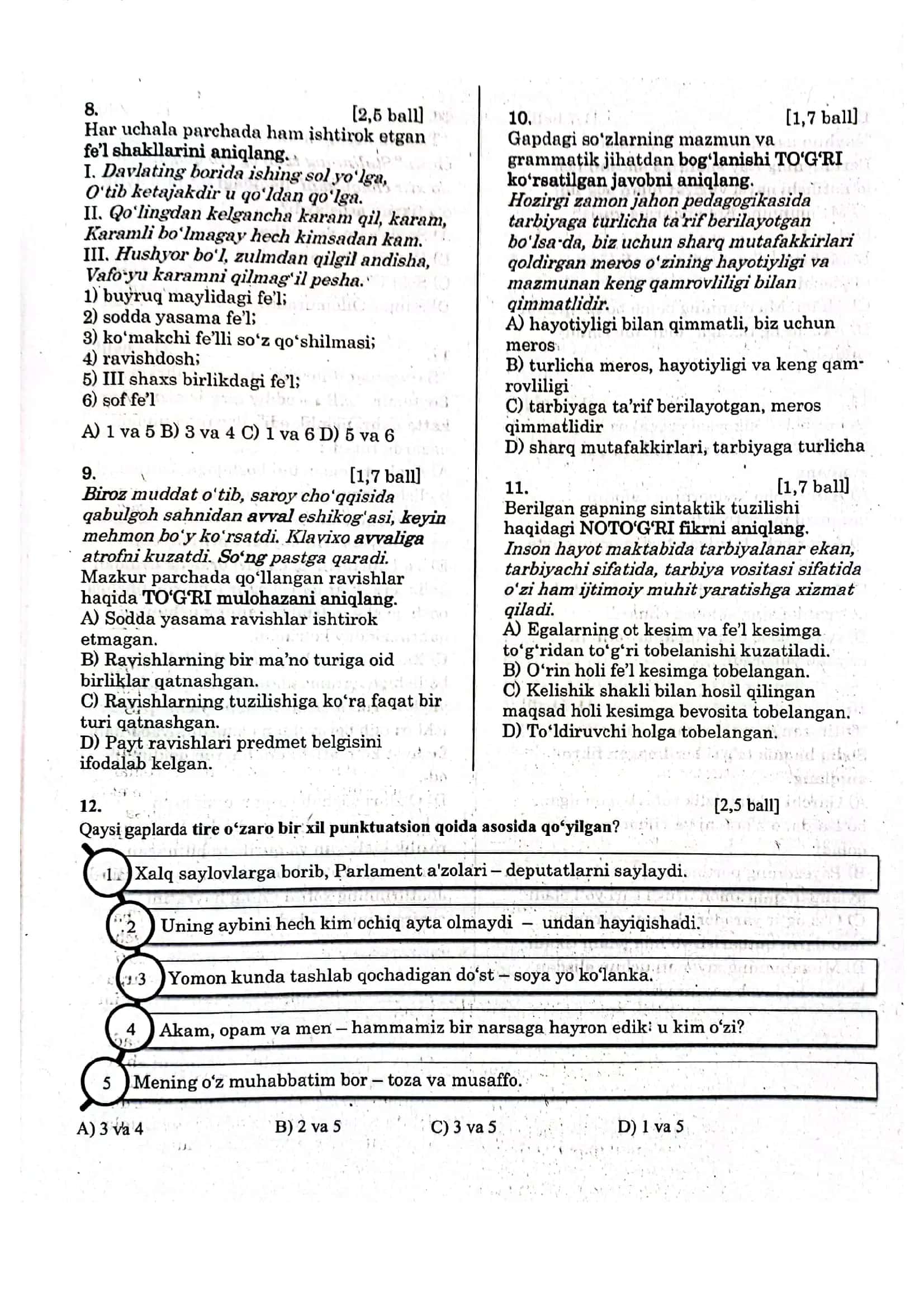 Diagnostik test milliy sertifikat 2