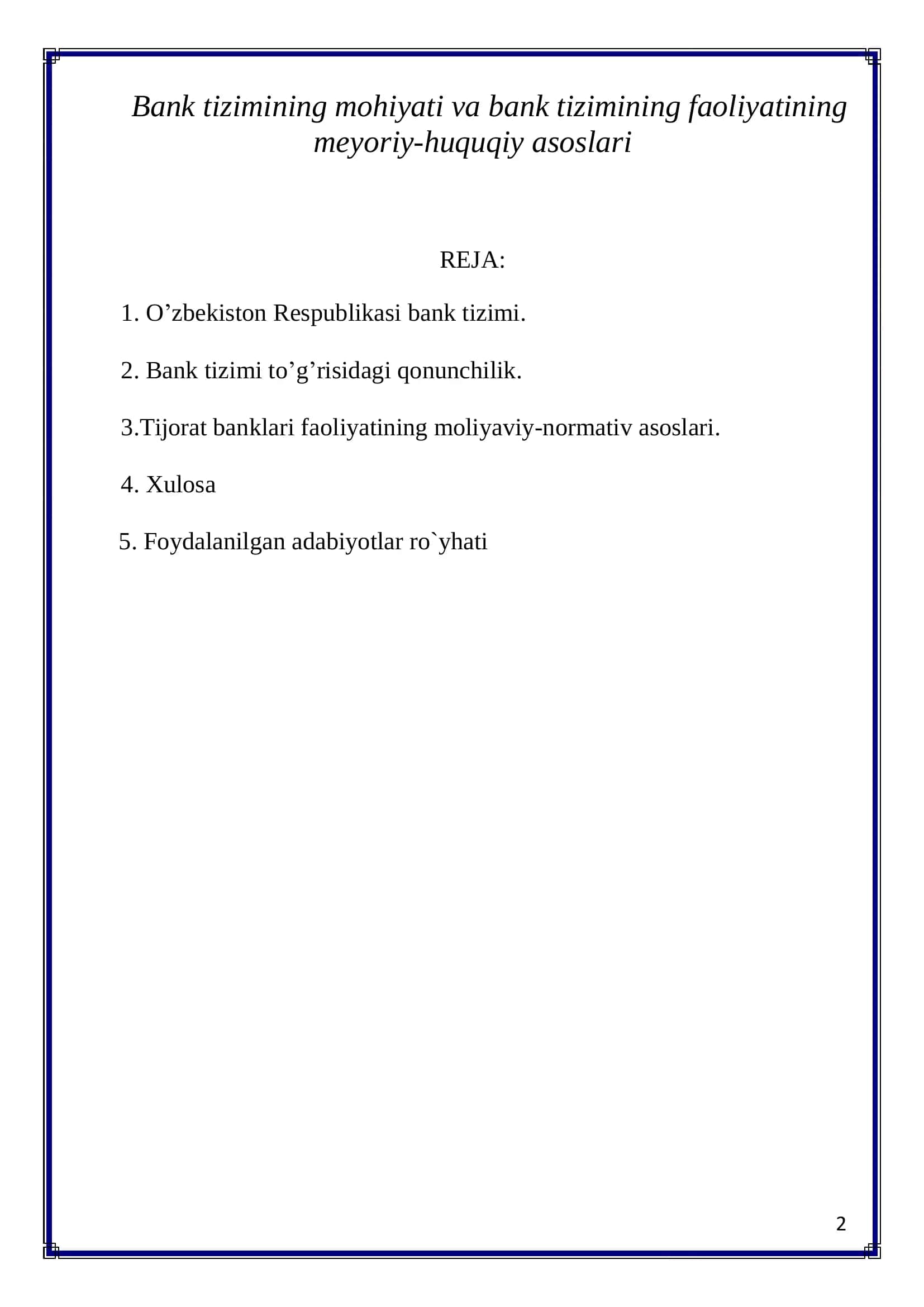 O'zbekiston Respublikasi Bank Tizimi 2