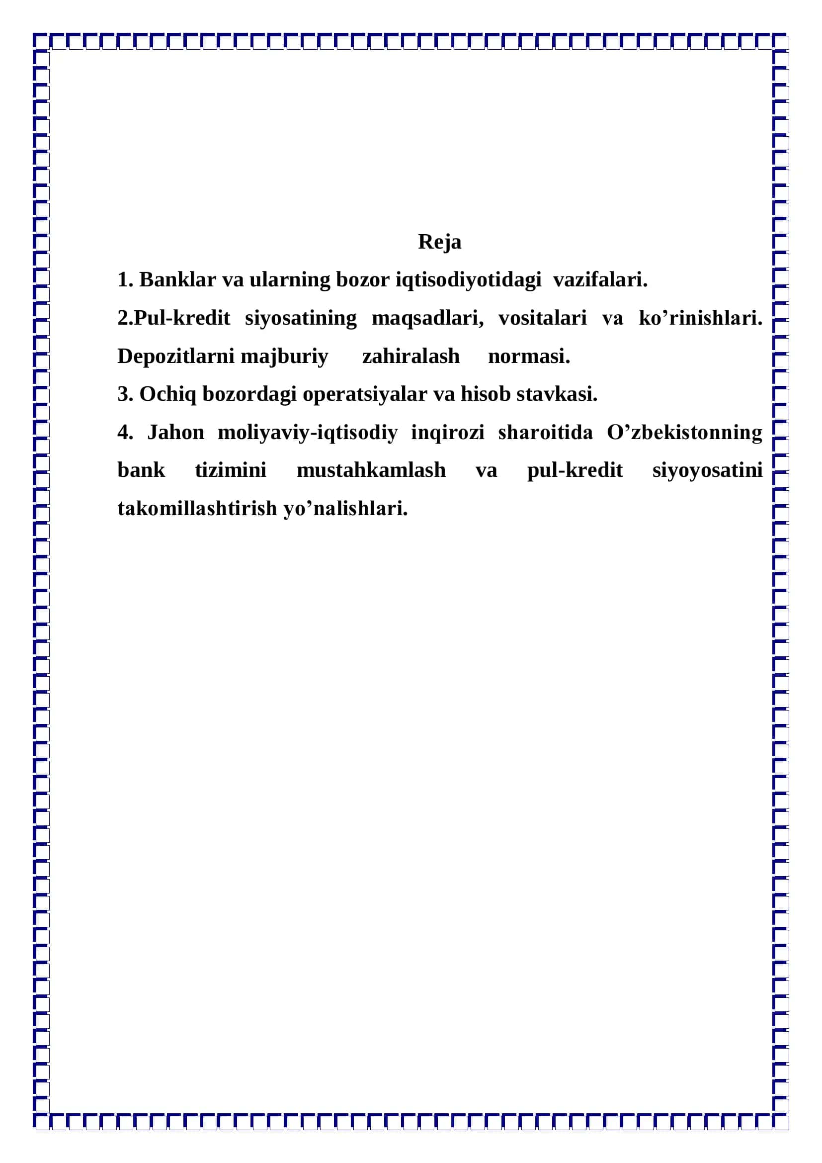 Banklar va ularning bozor iqtisodiyotidagi vazifalari 2