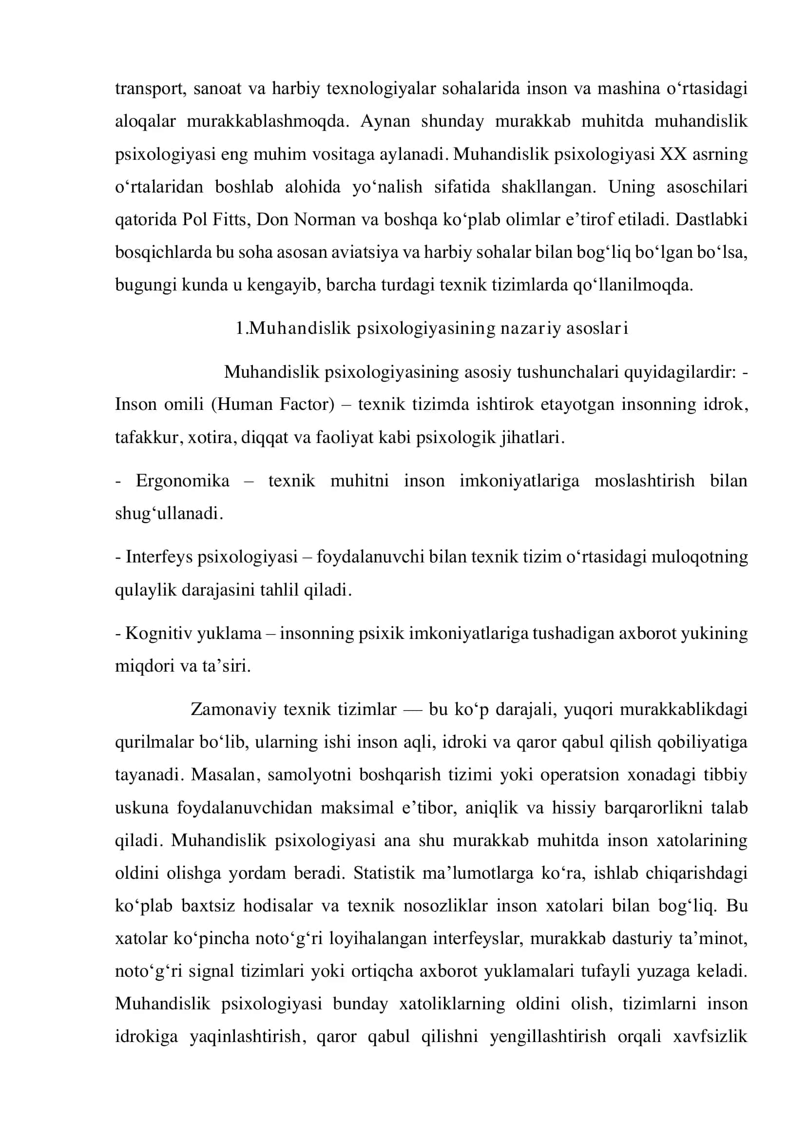Muhandislik psixologiyasining tamoyillari va metodologik asoslari 2