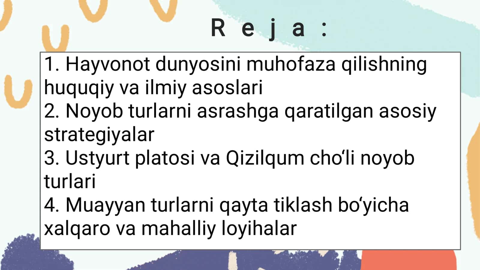 Noyob va yo'qalib borayotgan hayvonlarni asrashga qaratilgan dastur va loyihalar 2